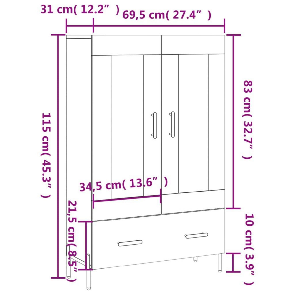 VIDAXL Buffet haut chene fume 69,5x31x115 cm bois d'ingenierie