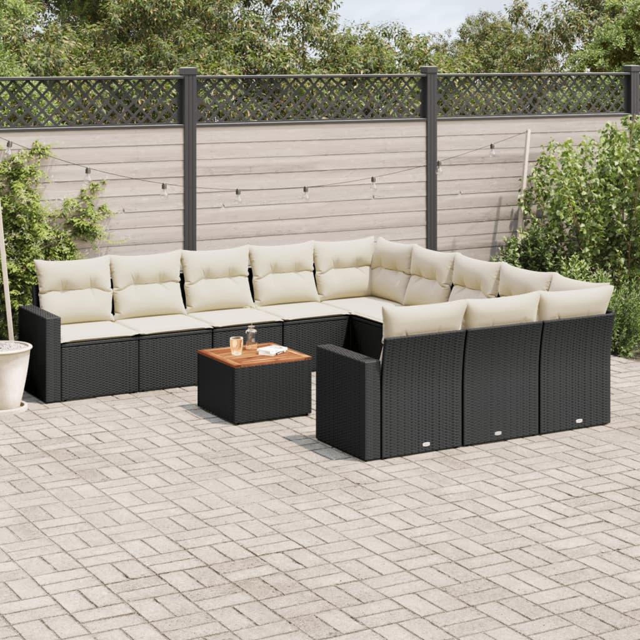VIDAXL Salon de jardin 12 pcs avec coussins noir resine tressee