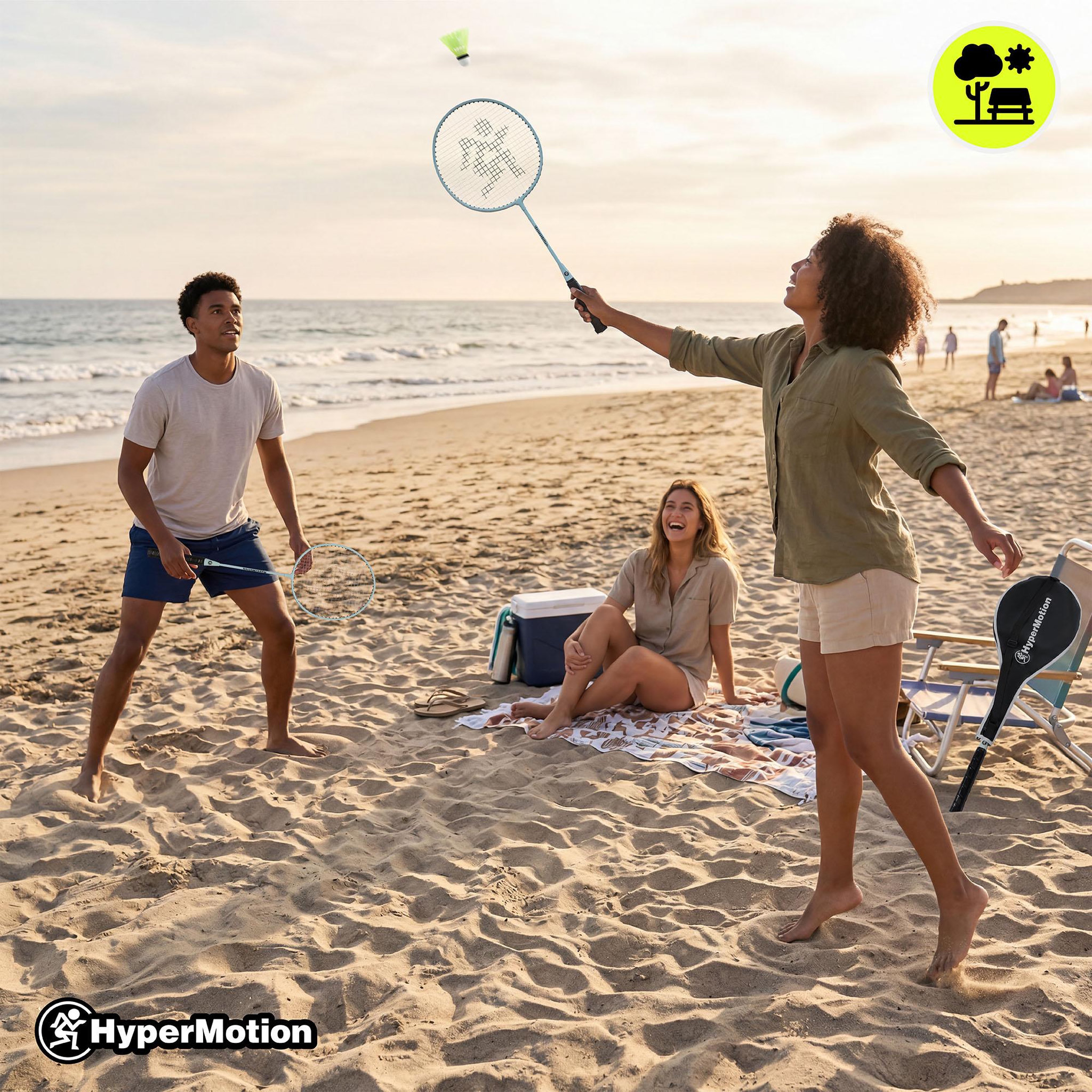 Voir la diapositive 2 : HYPERMOTION Set de badminton HyperMotion 2 raquettes en acier avec housse de transport sauges-