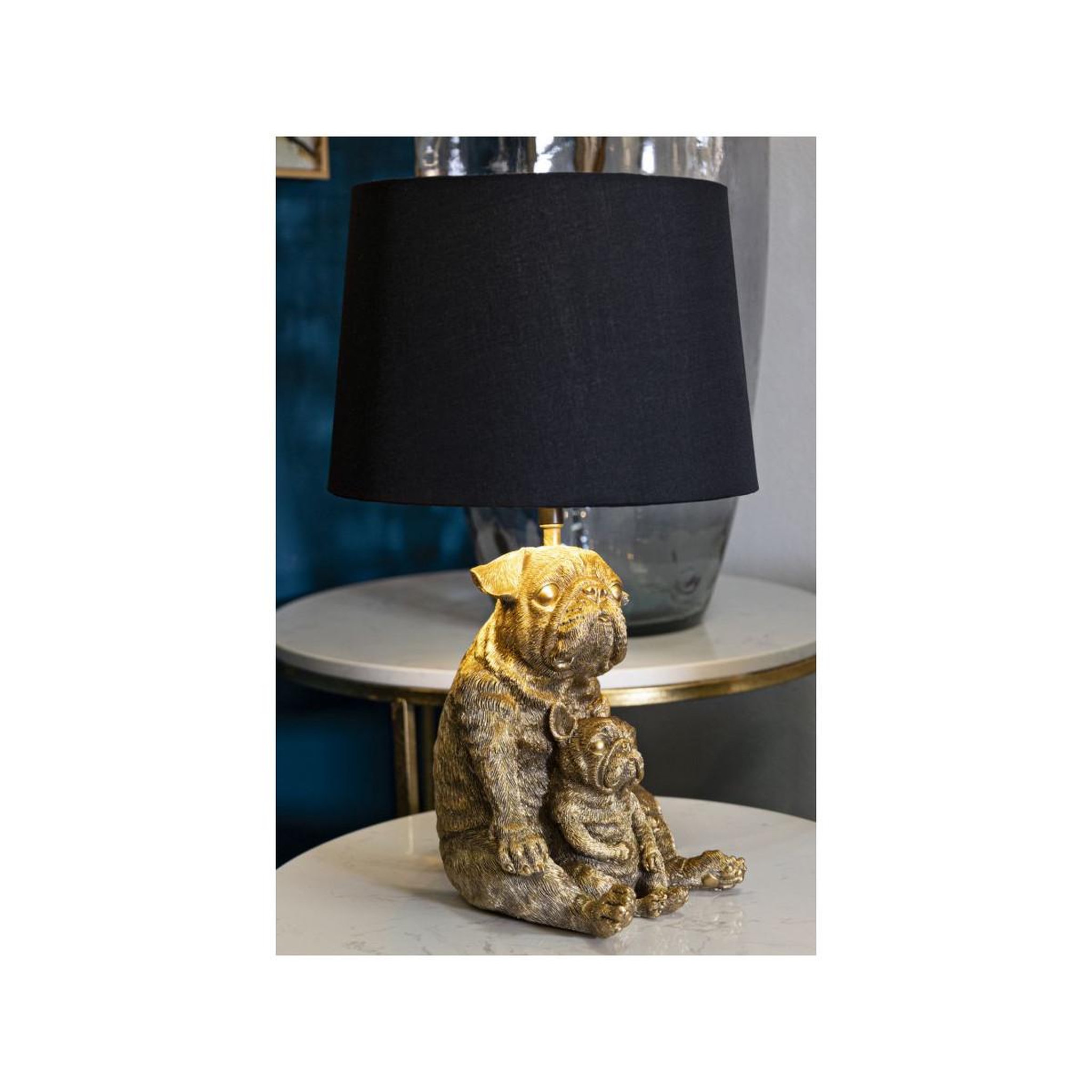 Voir la diapositive 6 : Paris Prix Lampe à poser en résine  chiens  43cm or & noir