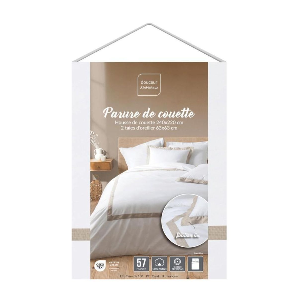 Douceur d'Intérieur Housse de couette 240x220 + 2 taies empiècement lin