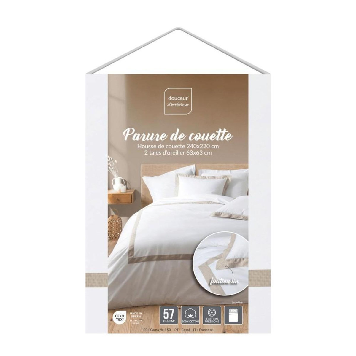 Douceur d'Intérieur Housse de couette 240x220 + 2 taies empiècement lin