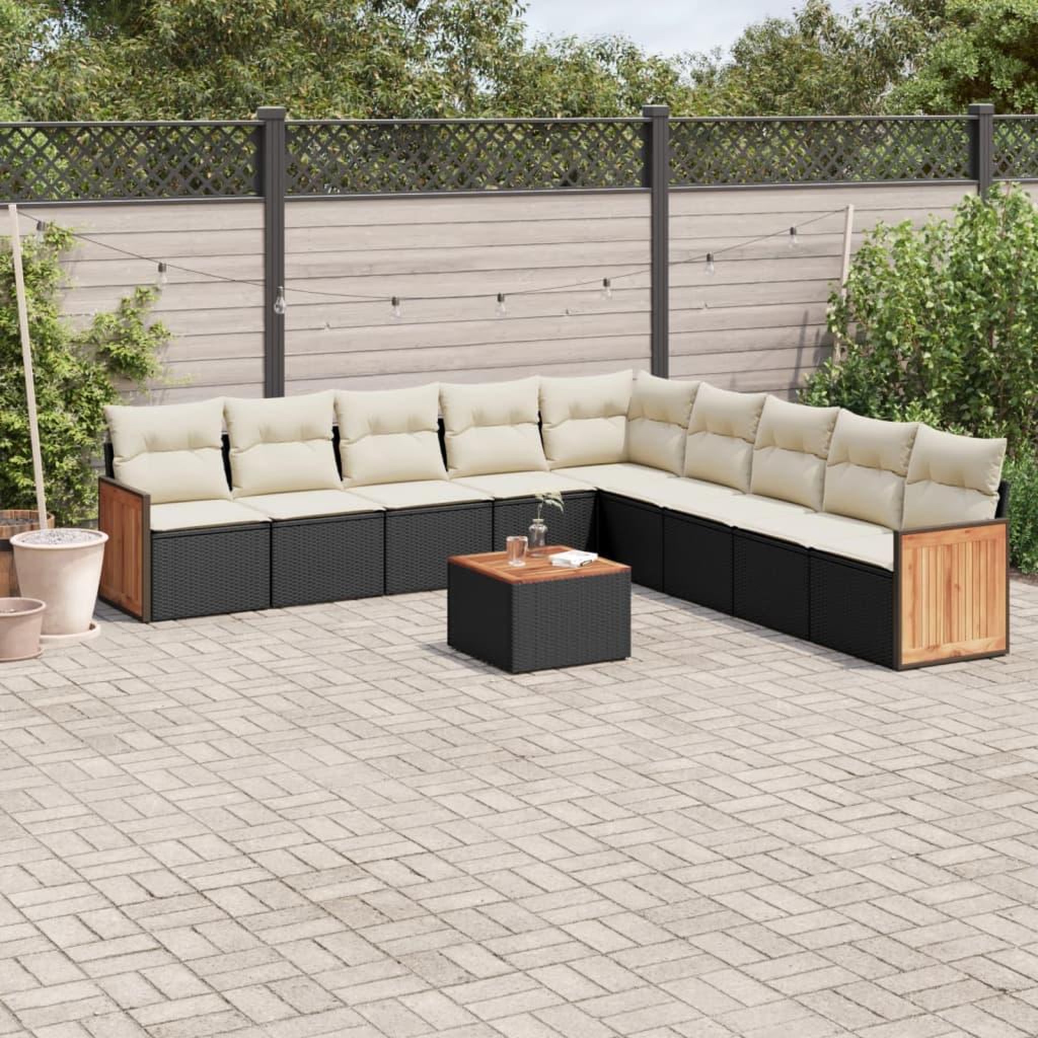 VIDAXL Salon de jardin 10 pcs avec coussins noir resine tressee