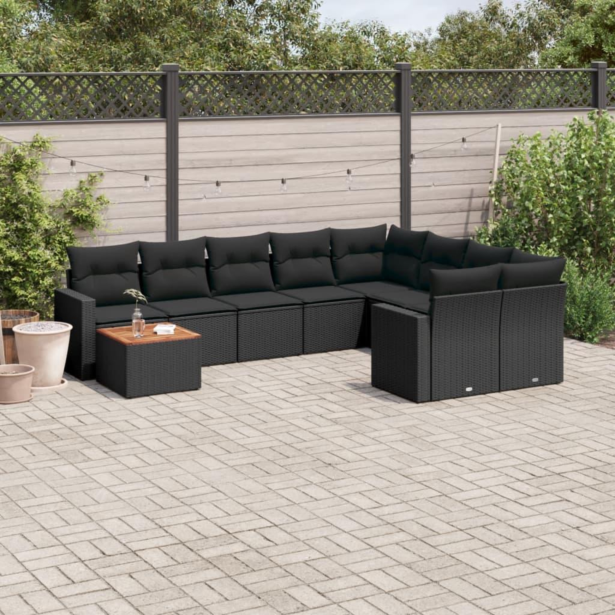 VIDAXL Salon de jardin 10 pcs avec coussins noir resine tressee