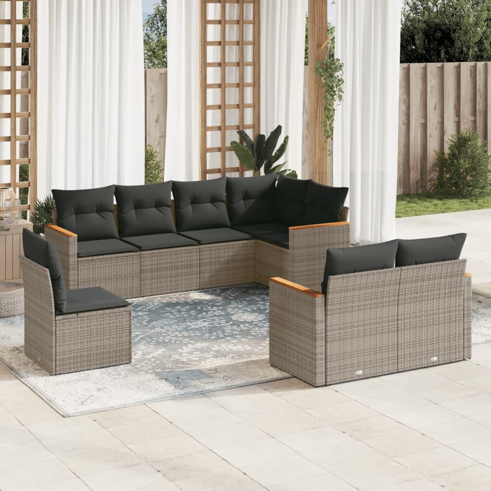 VIDAXL Salon de jardin 8 pcs avec coussins gris resine tressee