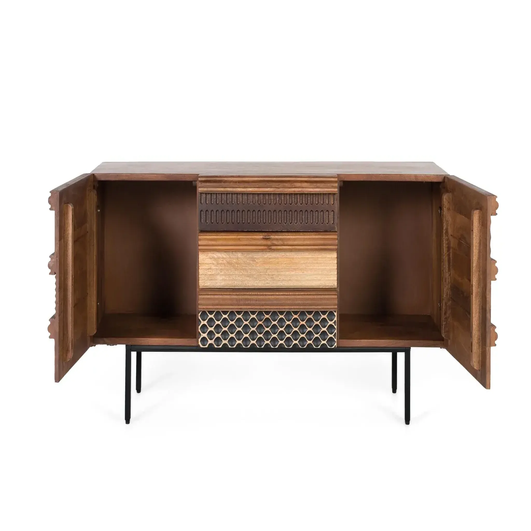 Voir la diapositive 2 : GINER Y COLOMER SL Meuble tv en bois de manguier 140 cm style naturel moderne