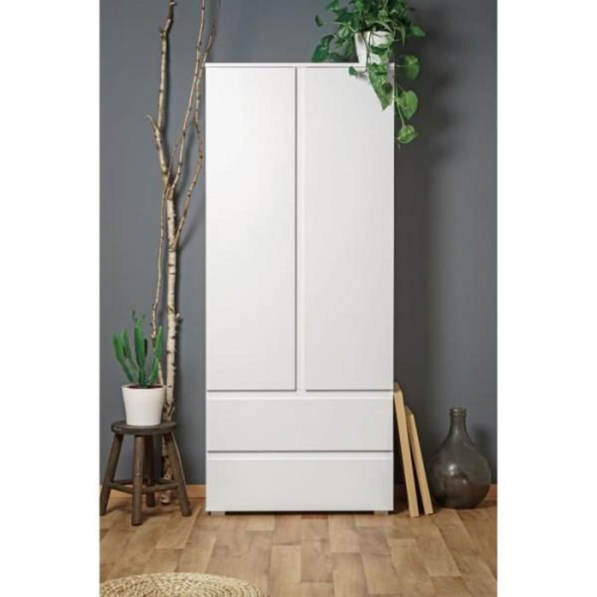 MARKET24 Armoire IMAGE7 - 2 portes + 2 tiroirs - Blanc Mat - L80 x H191 x P40 cm