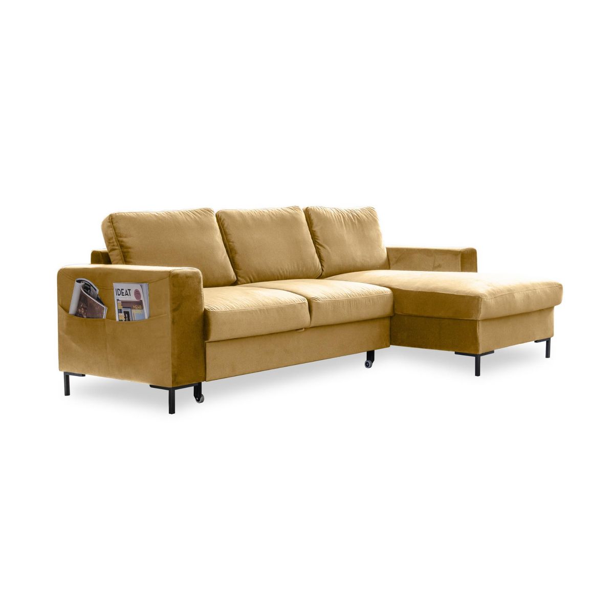 BEST MOBILIER Lilly - canapé d'angle droit - 4 places - convertible avec coffre - en velours