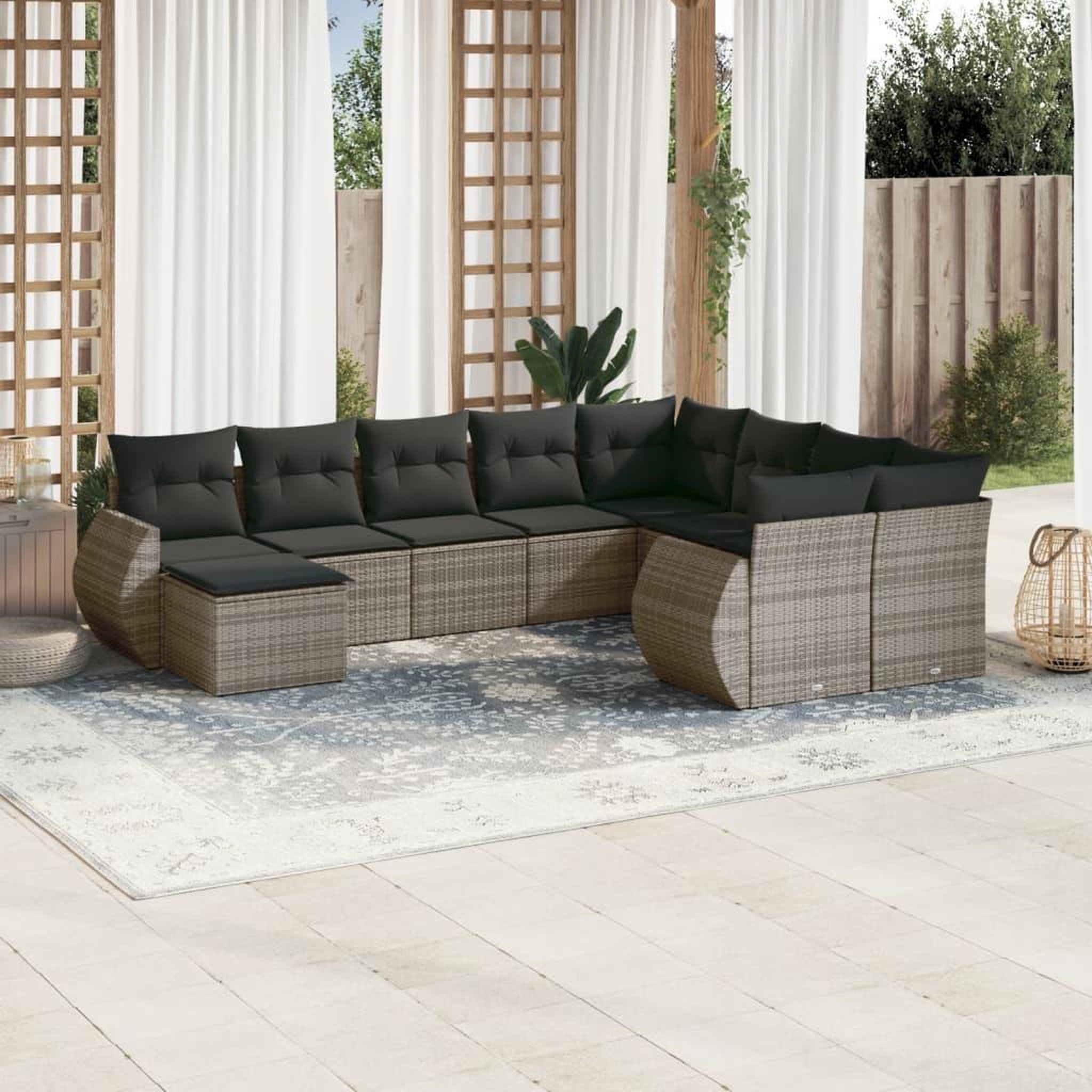 VIDAXL Salon de jardin avec coussins 10 pcs gris resine tressee