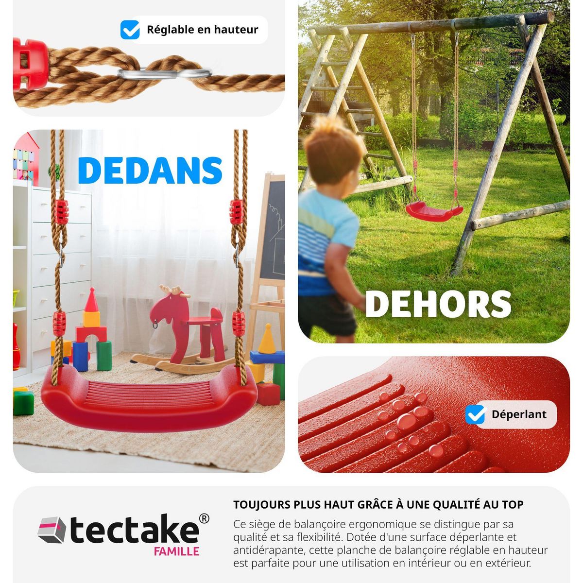 tectake Siège de balançoire antidérapant rouge