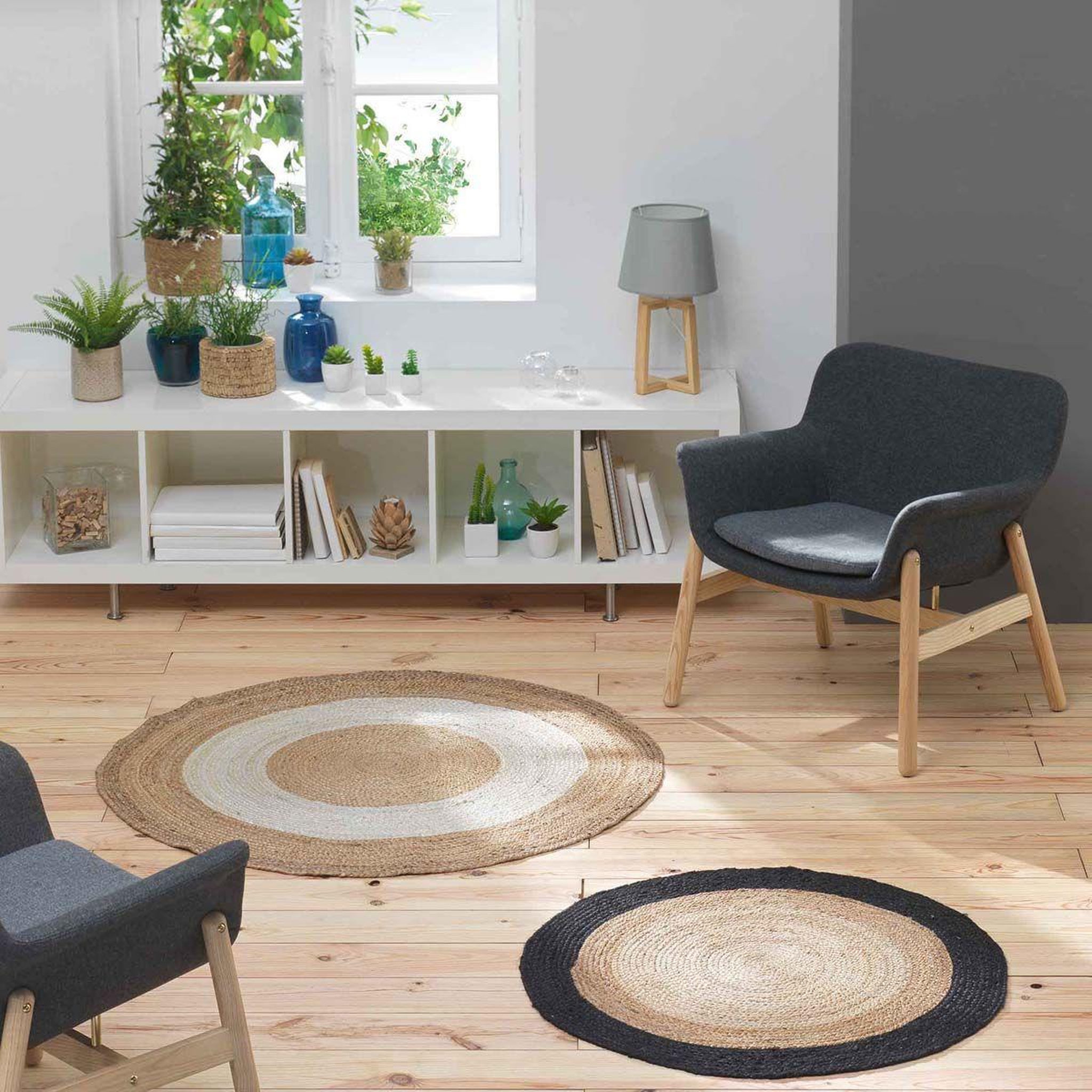 Voir la diapositive 4 : Douceur d'Intérieur Tapis rond déco en jute  salem  90cm noir