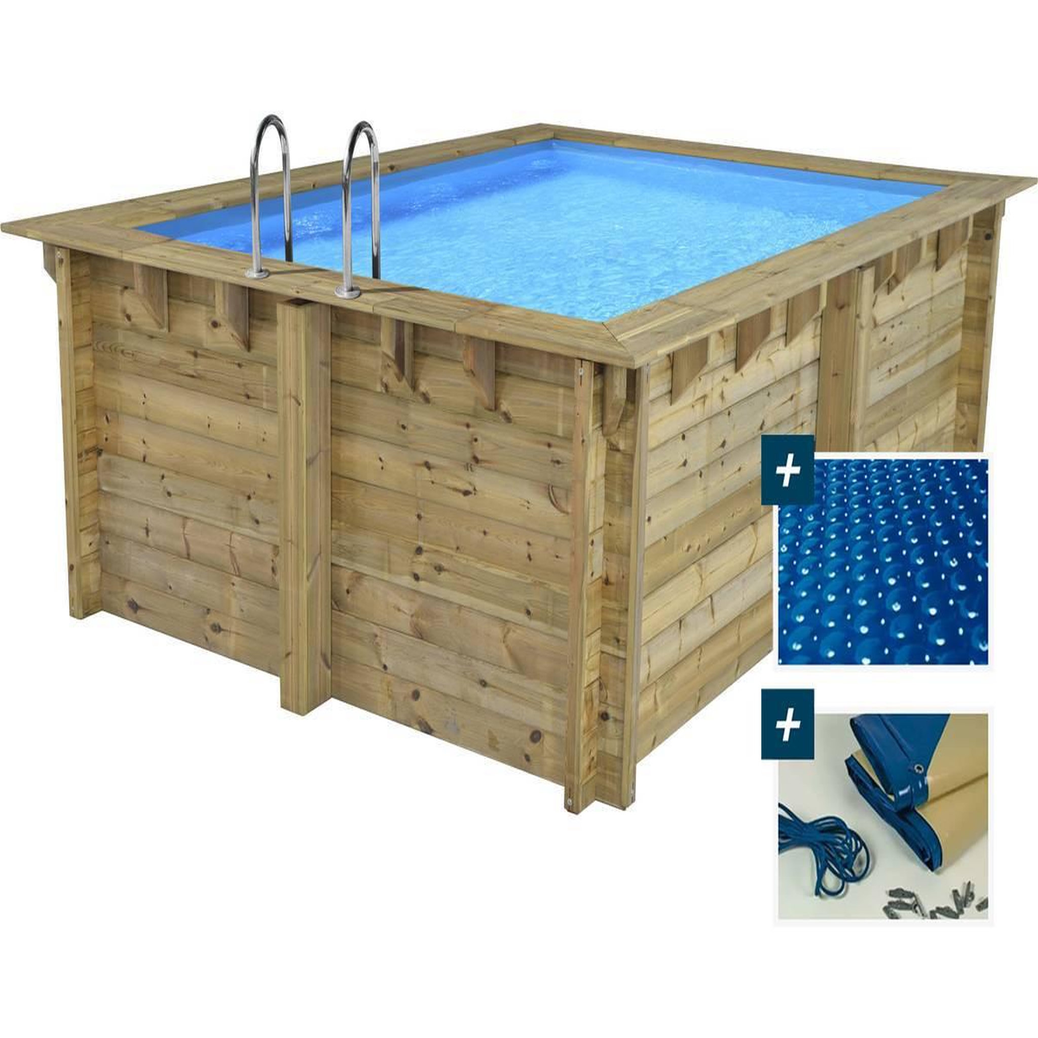 Habitat et Jardin Piscine bois rectangle   caimans 120    - 4.10 x 3.00 x 1.24  m + bâche à bulles 180 µ - bâche hiver 280 g/m²