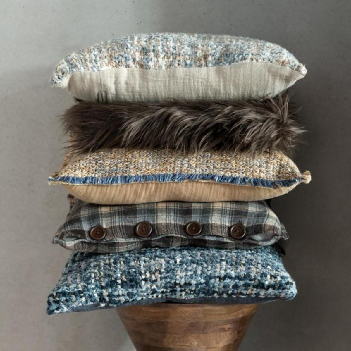 Paris Prix Coussin en Tweed  Cosy  45x45cm Bleu & Blanc