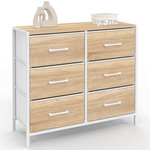 ID MARKET Commode 6 tiroirs en tissu UTAH 80 cm meuble de rangement design industriel bois et blanc
