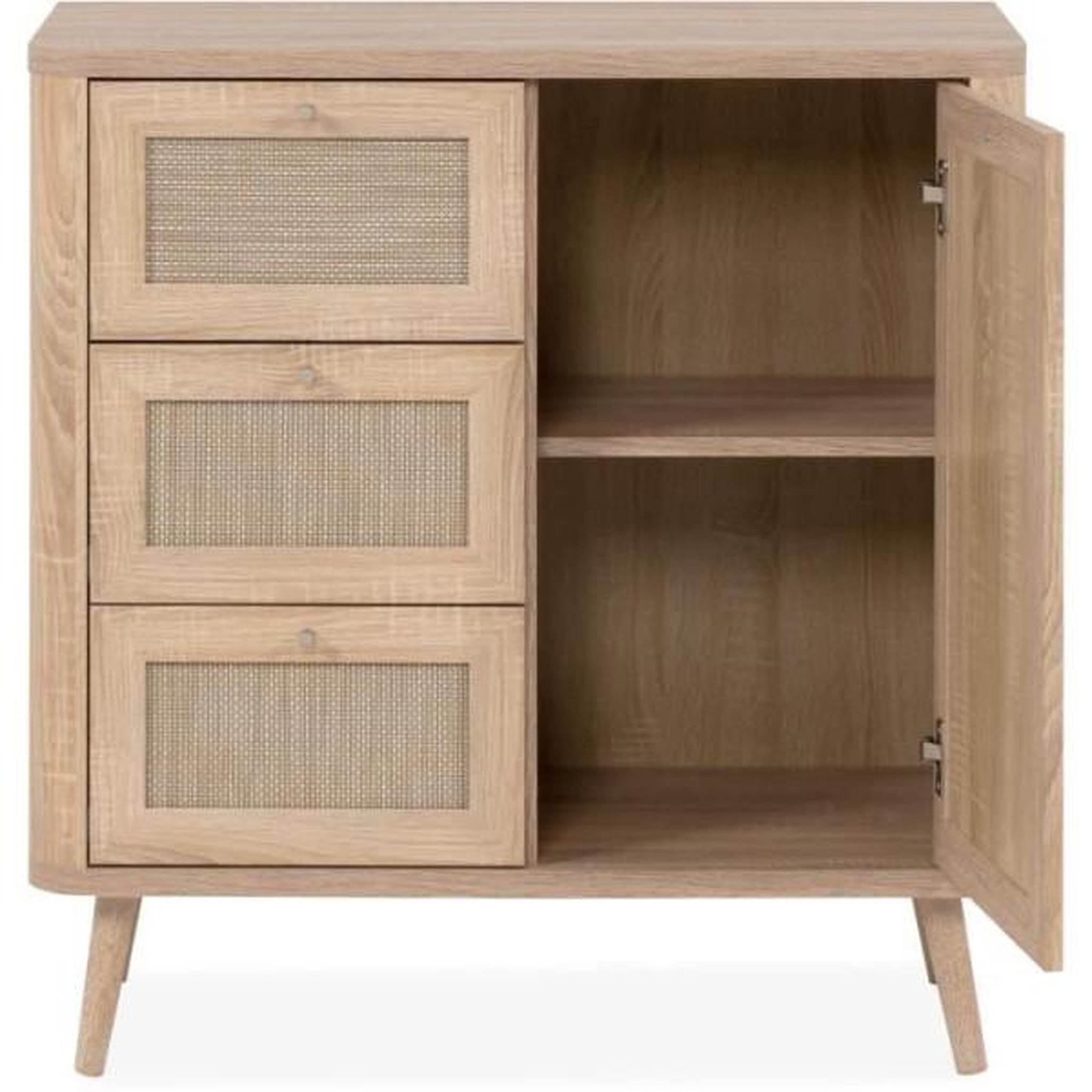 Voir la diapositive 4 : Commode - KUTA 01A - 1 porte - 3 tiroirs - Chene sonoma / Osier Palu - 80,9 x 84 x 40 cm
