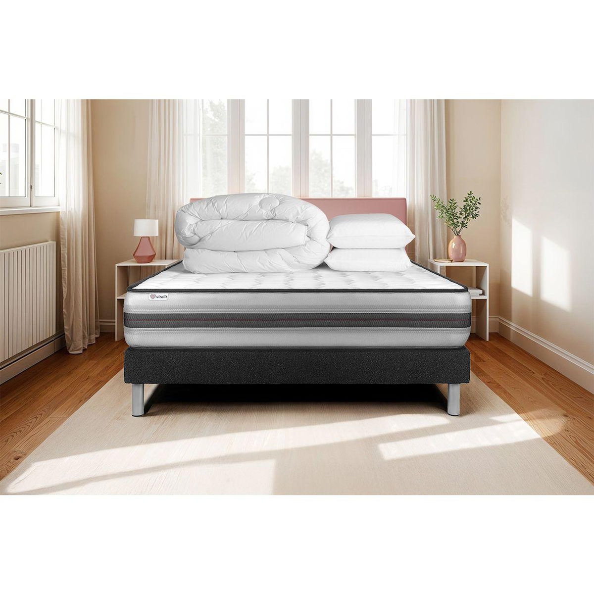 VITALIT Pack prêt à dormir VITALPOWER RECOVER 200 x 200 cm sommier Kit noir