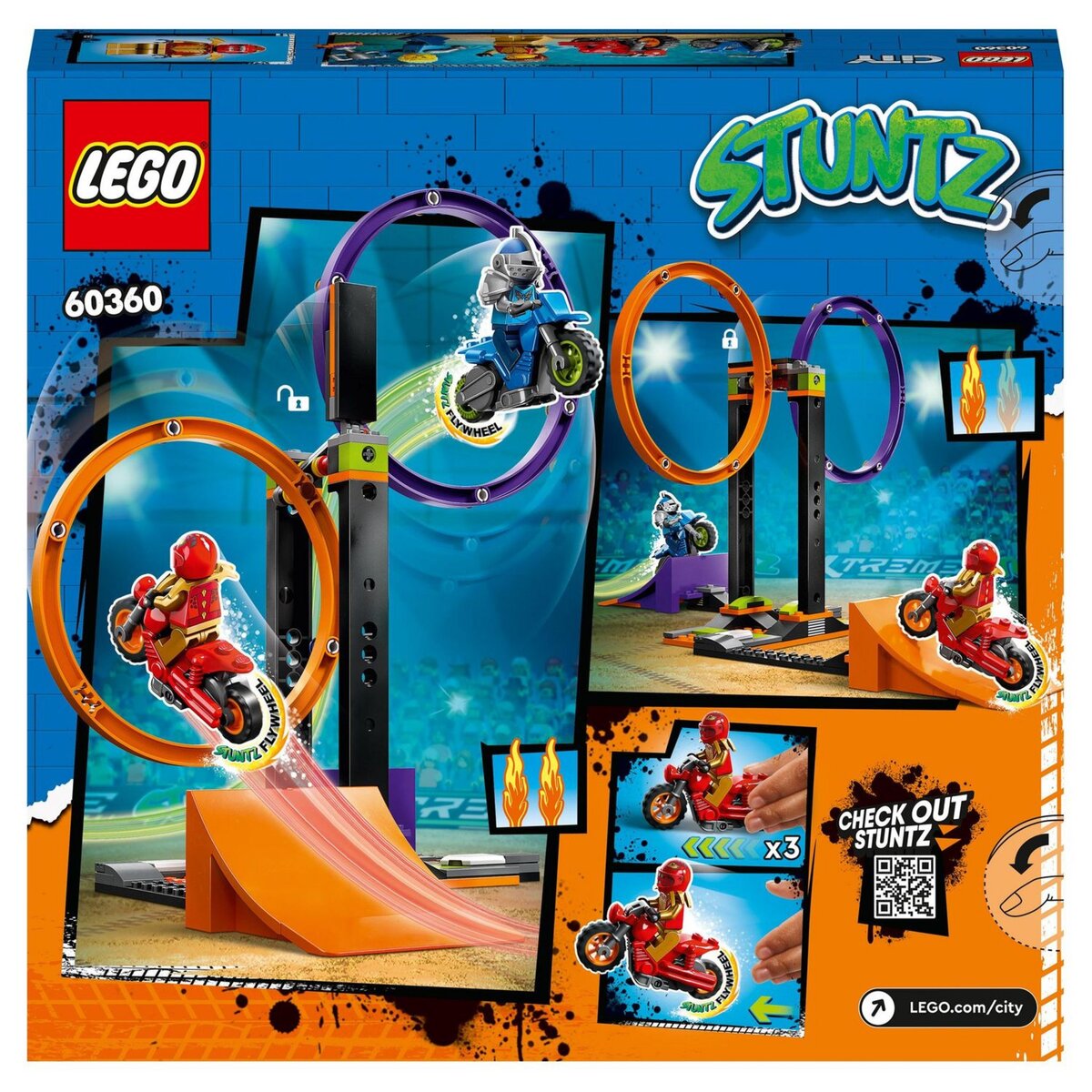 LEGO City 60360 - Le défi de cascade : les cercles rotatifs,  Épreuves pour 1 ou 2 Joueurs avec Moto