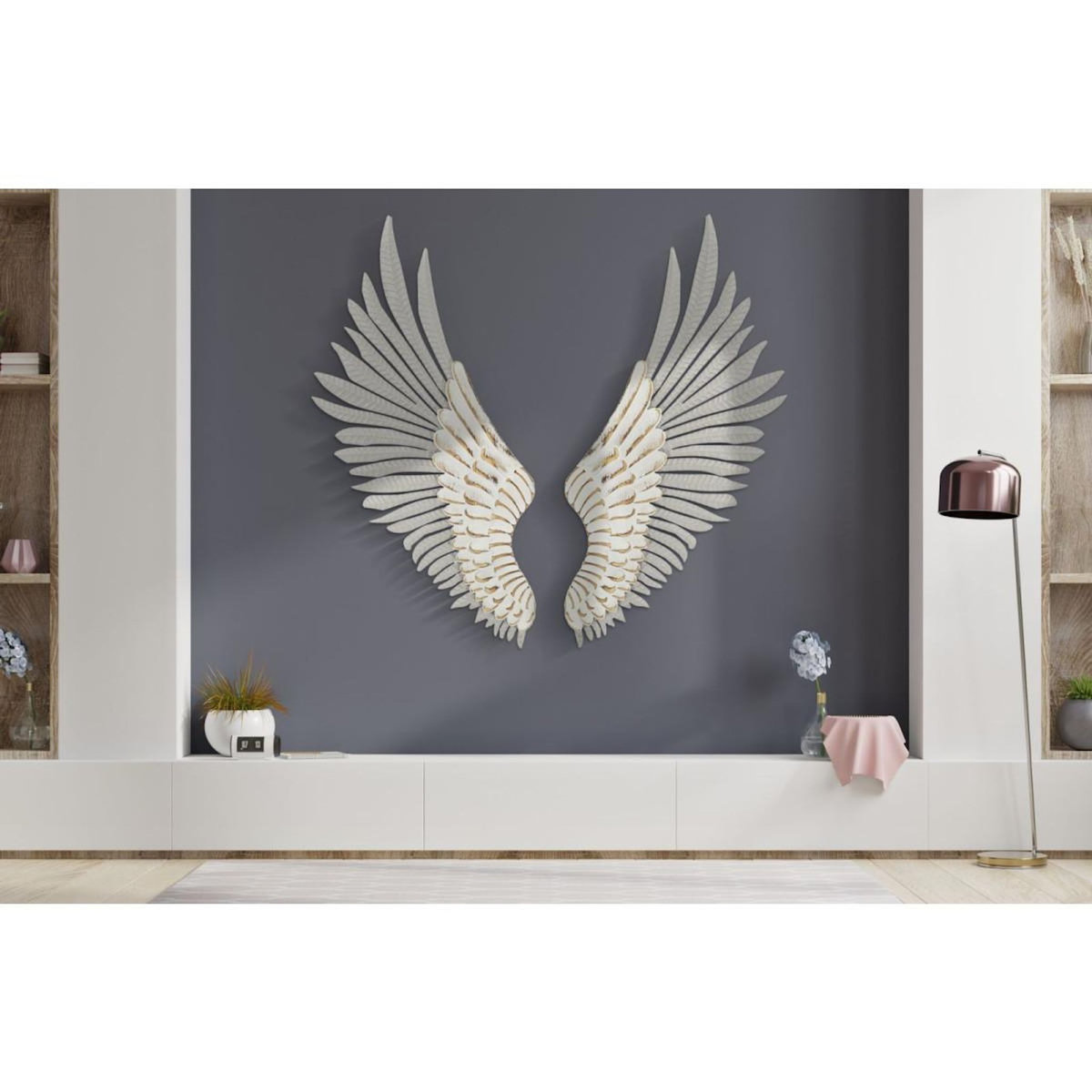Paris Prix Paire d'Ailes en Métal  Natural  104cm Blanc Lavé