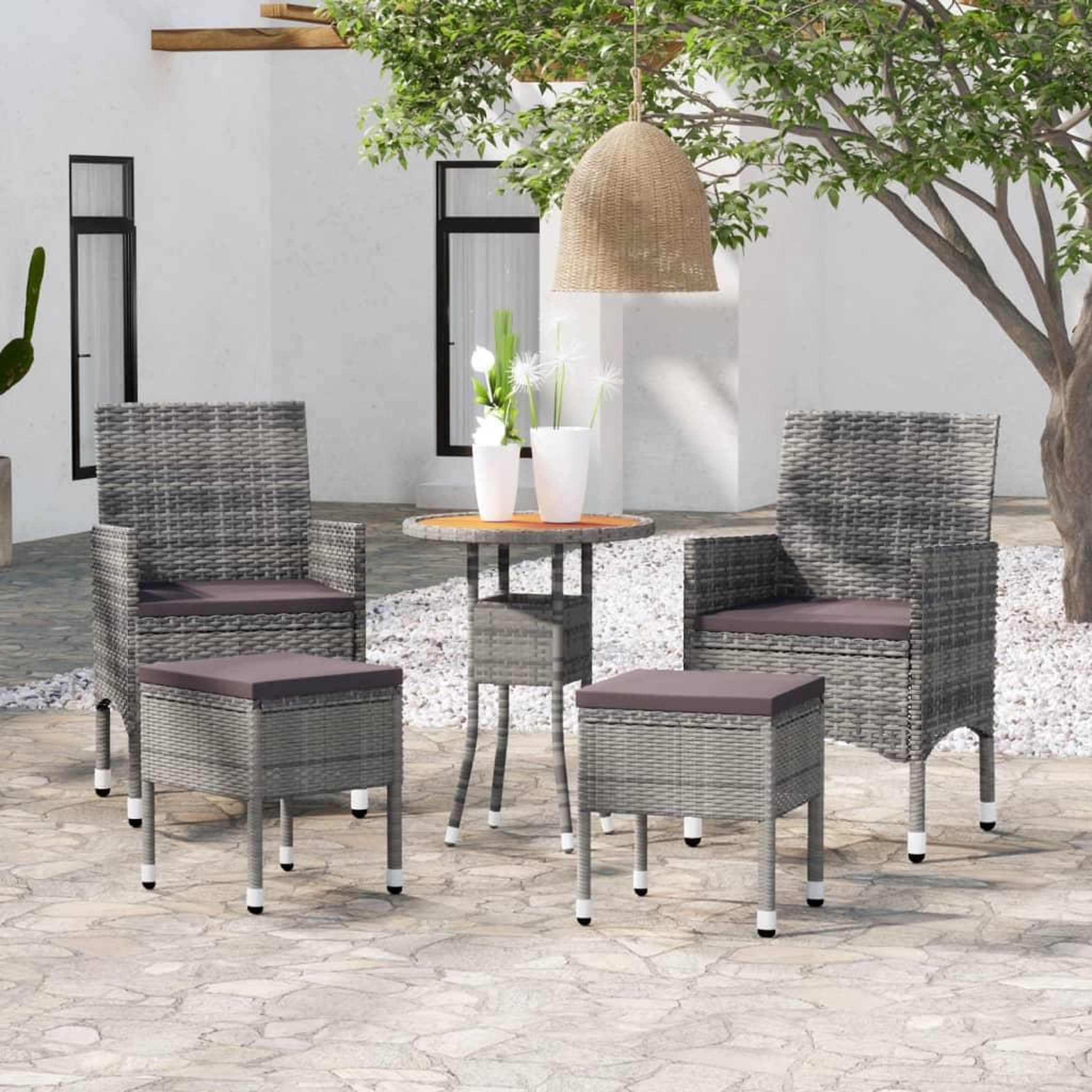 VIDAXL Salon de jardin 5 pcs Resine tressee Gris