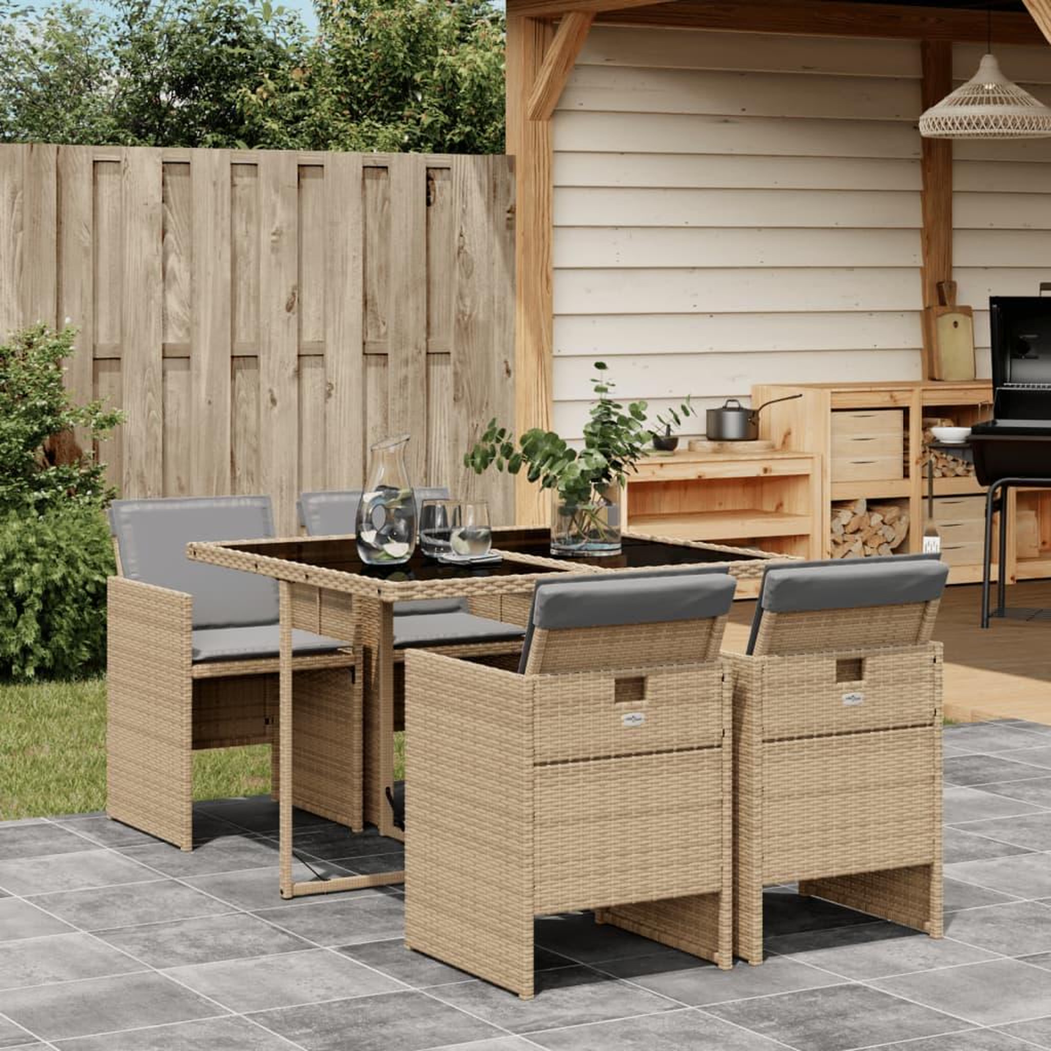 VIDAXL Ensemble a manger de jardin coussins 5 pcs melange beige rotin