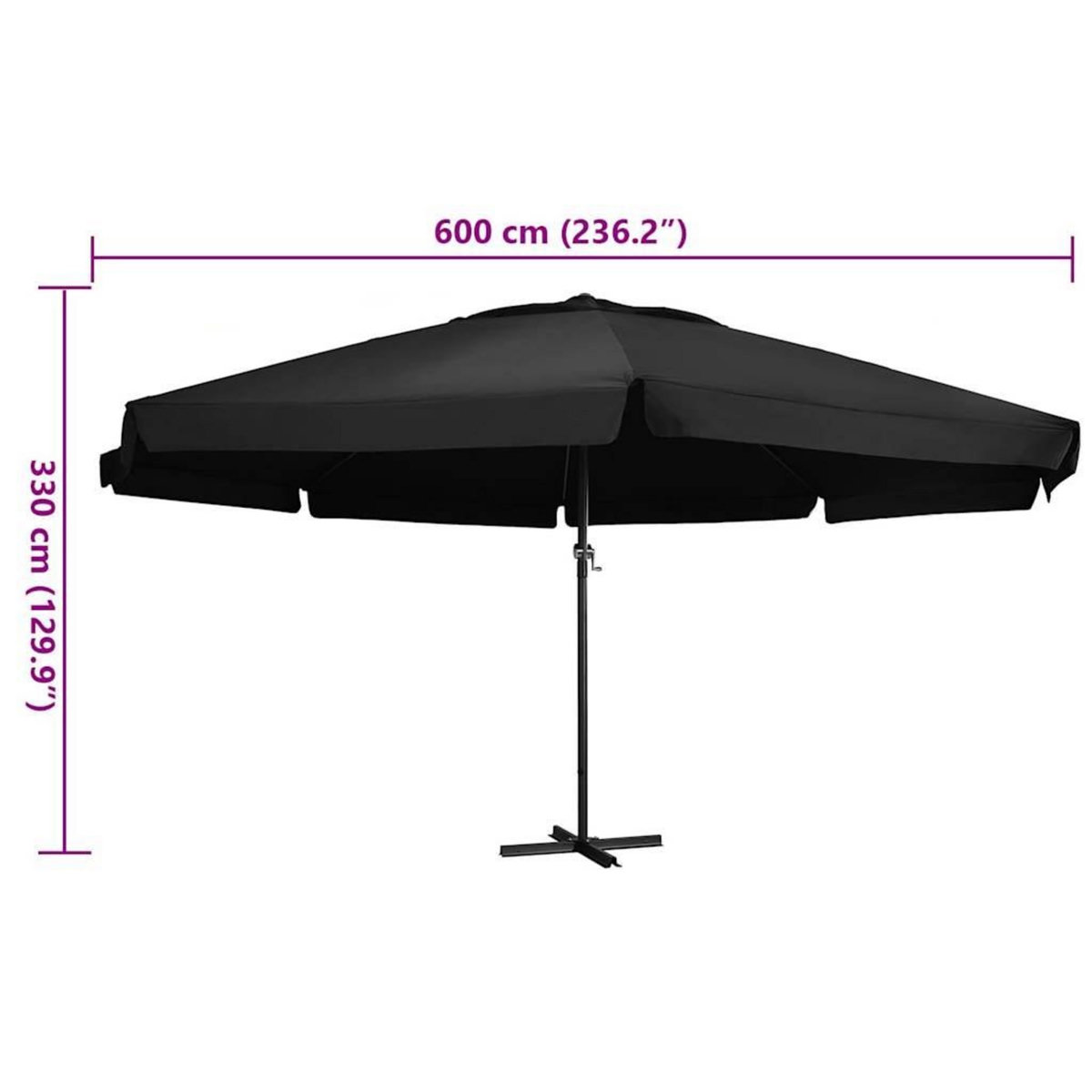 VIDAXL Parasol de jardin avec mat en aluminium 600 cm noir
