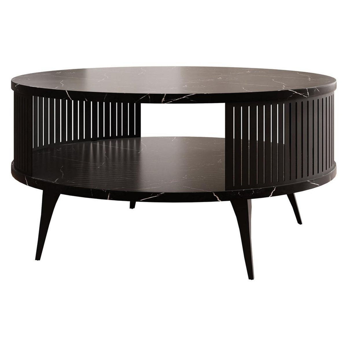 BEST MOBILIER Forini - table basse ronde - effet marbre noir - 1 niche - 75 cm