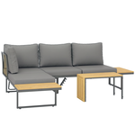 OUTSUNNY Ensemble salon de jardin 4 places modulable réglable avec table basse acier gris bois d'acacia verni