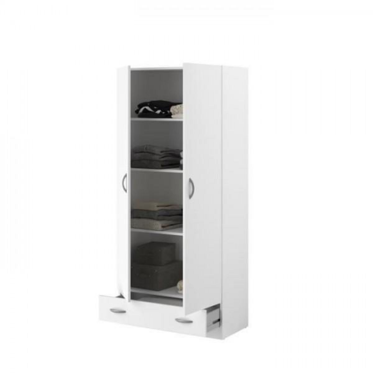 PARISOT PARISOT Armoire 2 portes battantes + 1 tiroir - Panneaux de particules - Décor Blanc - L 78 cm x P 38 cm x H 170 cm - VARIA