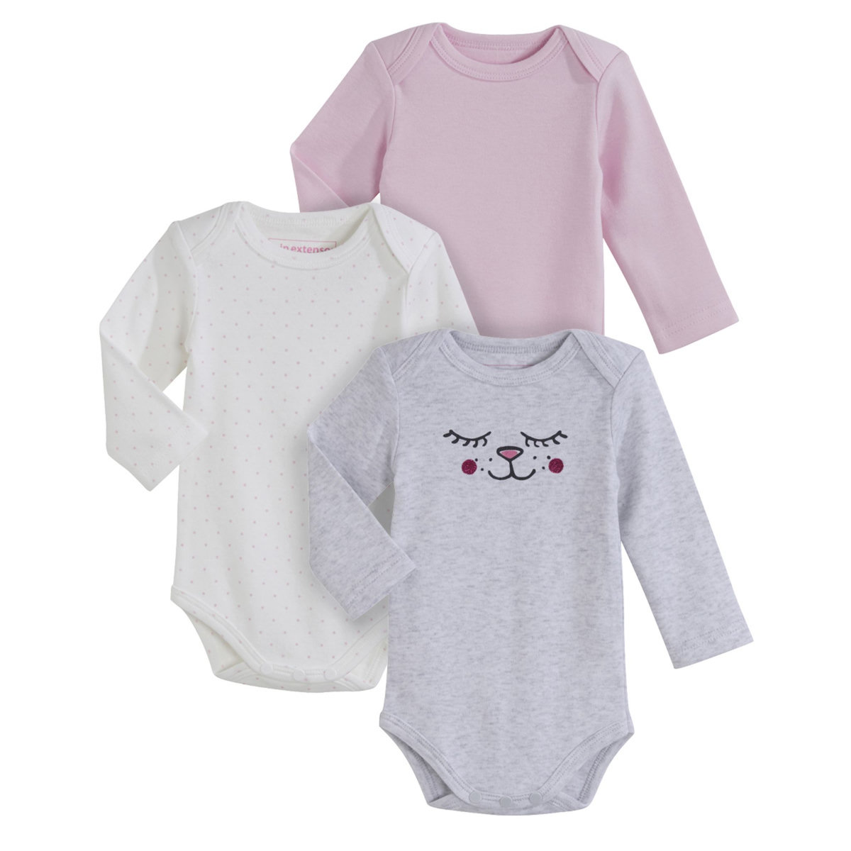 INEXTENSO Lot de 3 bodies manches longues bébé fille