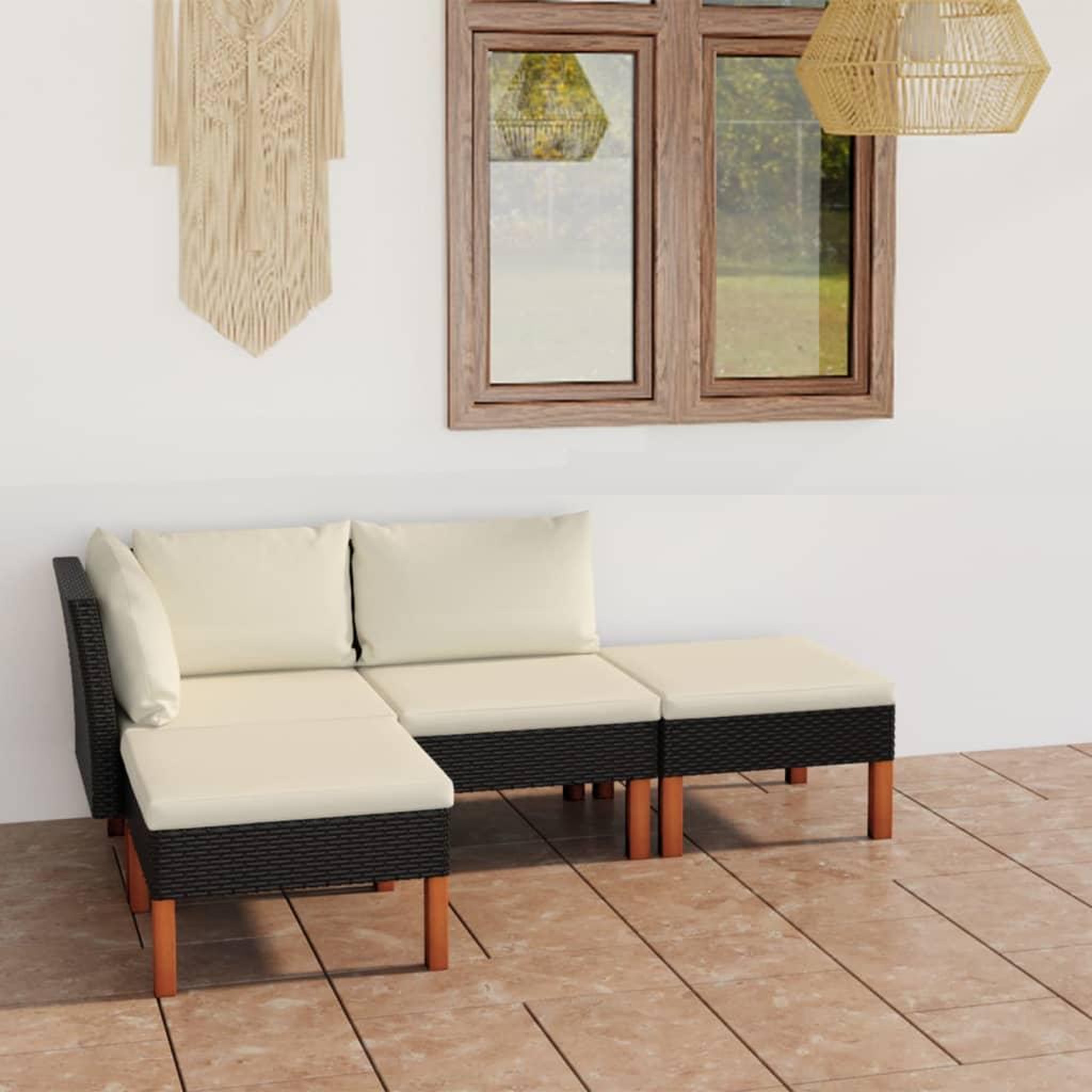 Voir la diapositive 1 : VIDAXL Salon de jardin 4 pcs avec coussins Resine tressee Noir