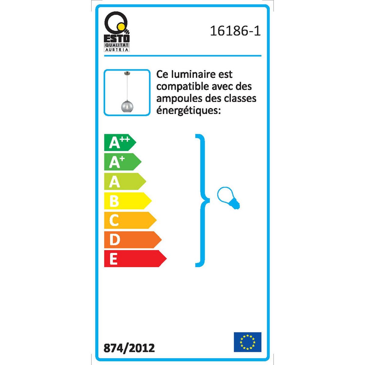 Esto Suspension Jaron - Diam. 20 x H. 120 cm - Verre et chrome