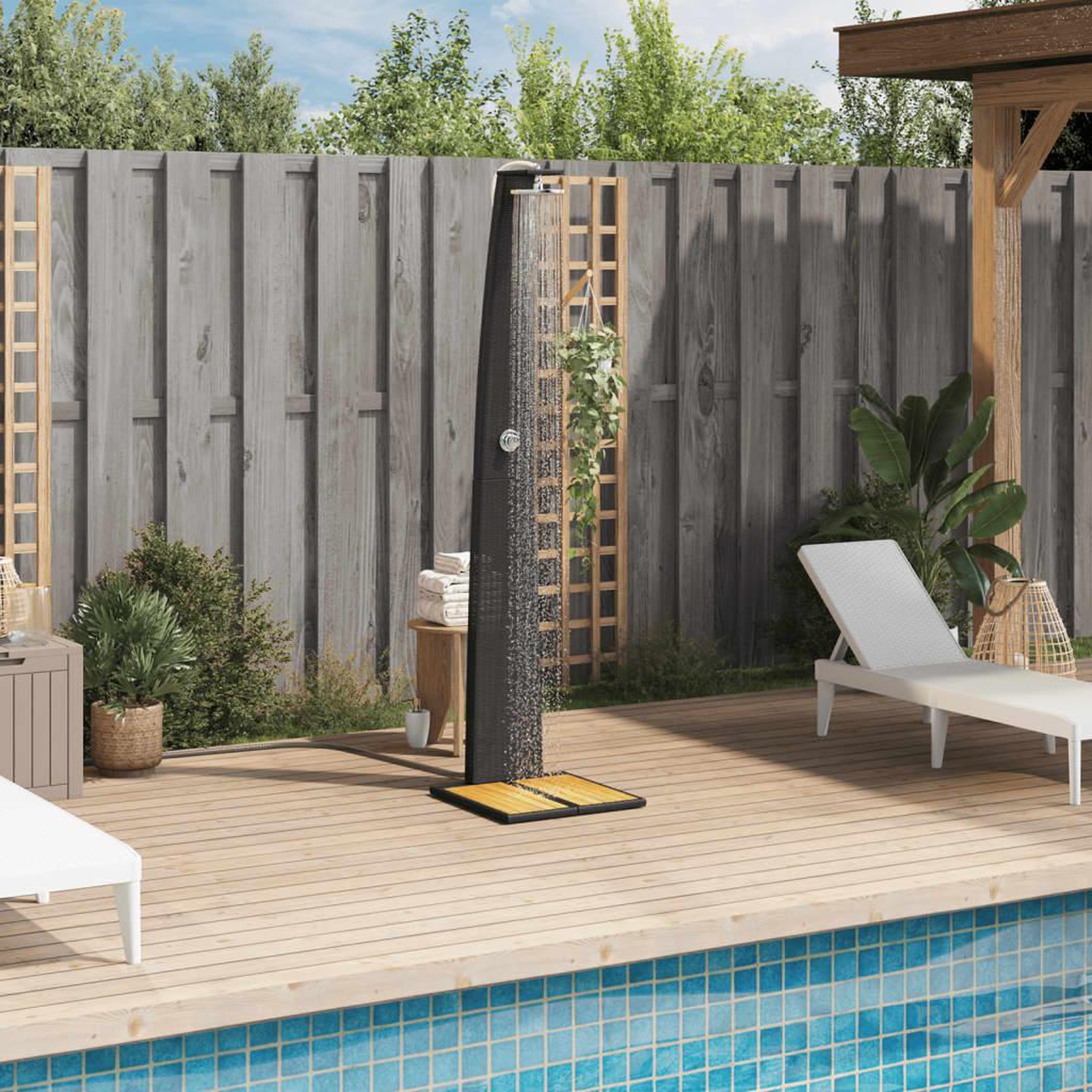 Voir la diapositive 3 : VIDAXL Douche d'exterieur noir 55x60x224 cm resine tressee bois acacia