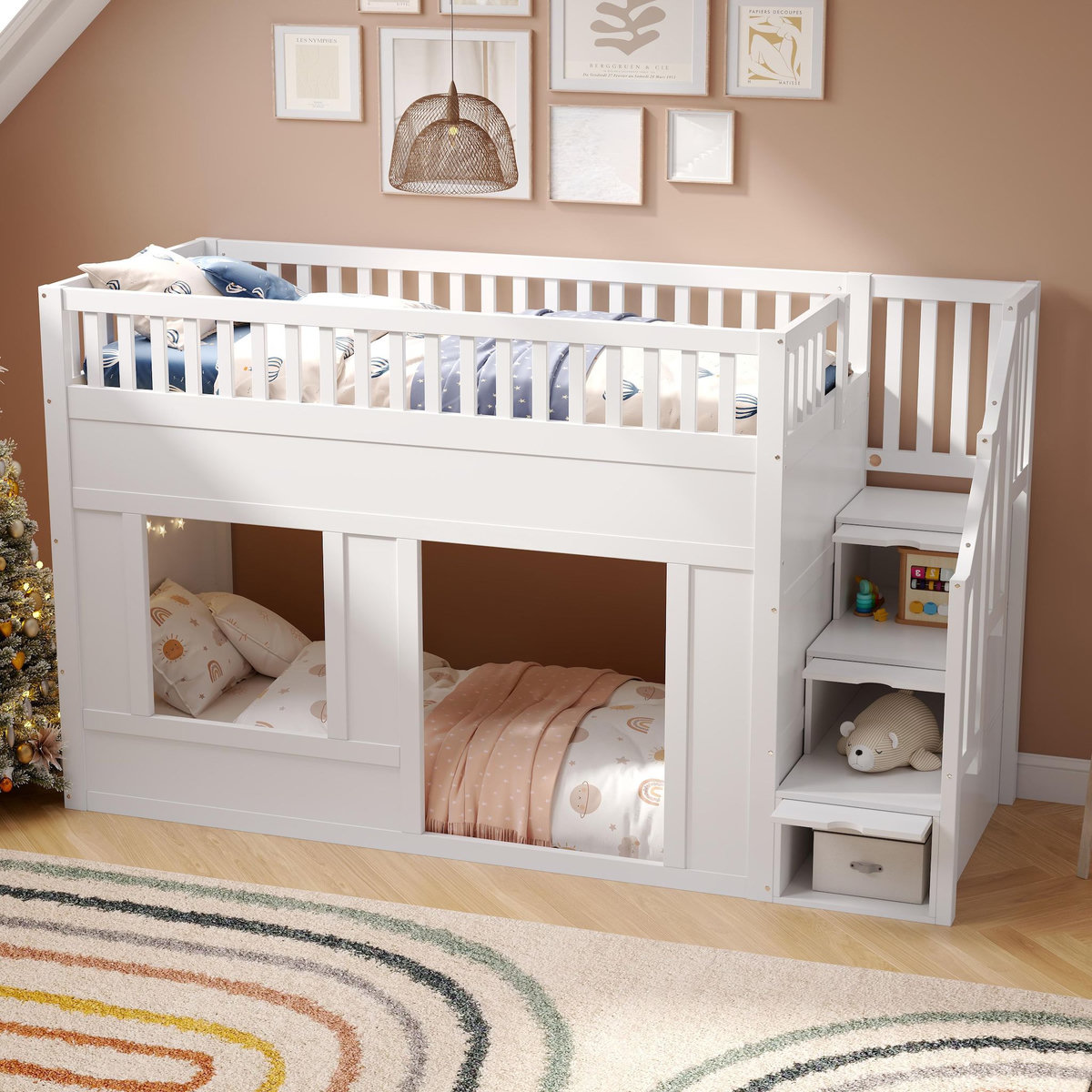 MERAX Lit superposé 90x200 cm coloris blanc bois massif