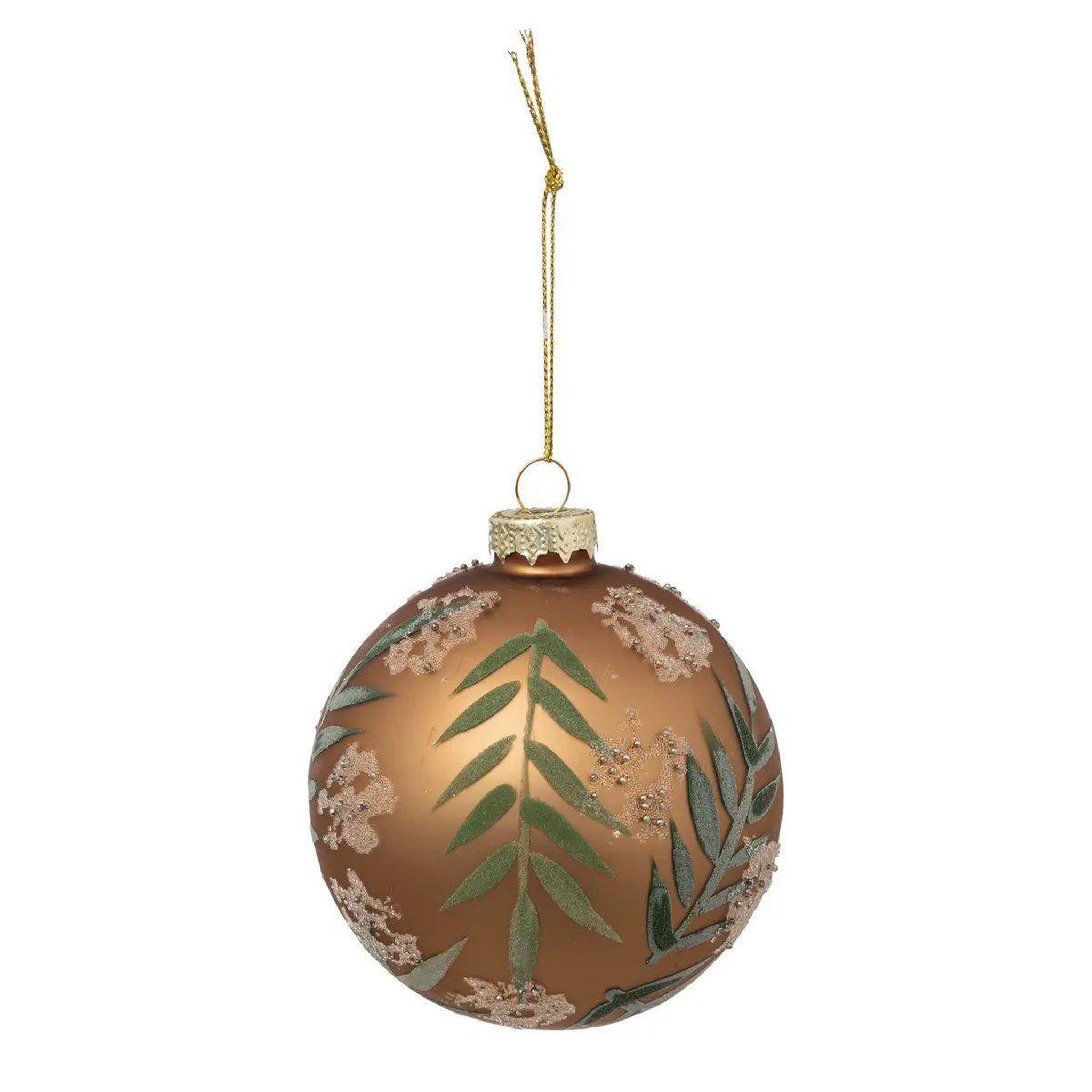 ATMOSPHERA Boule de noël en verre  feuilles  9cm marron