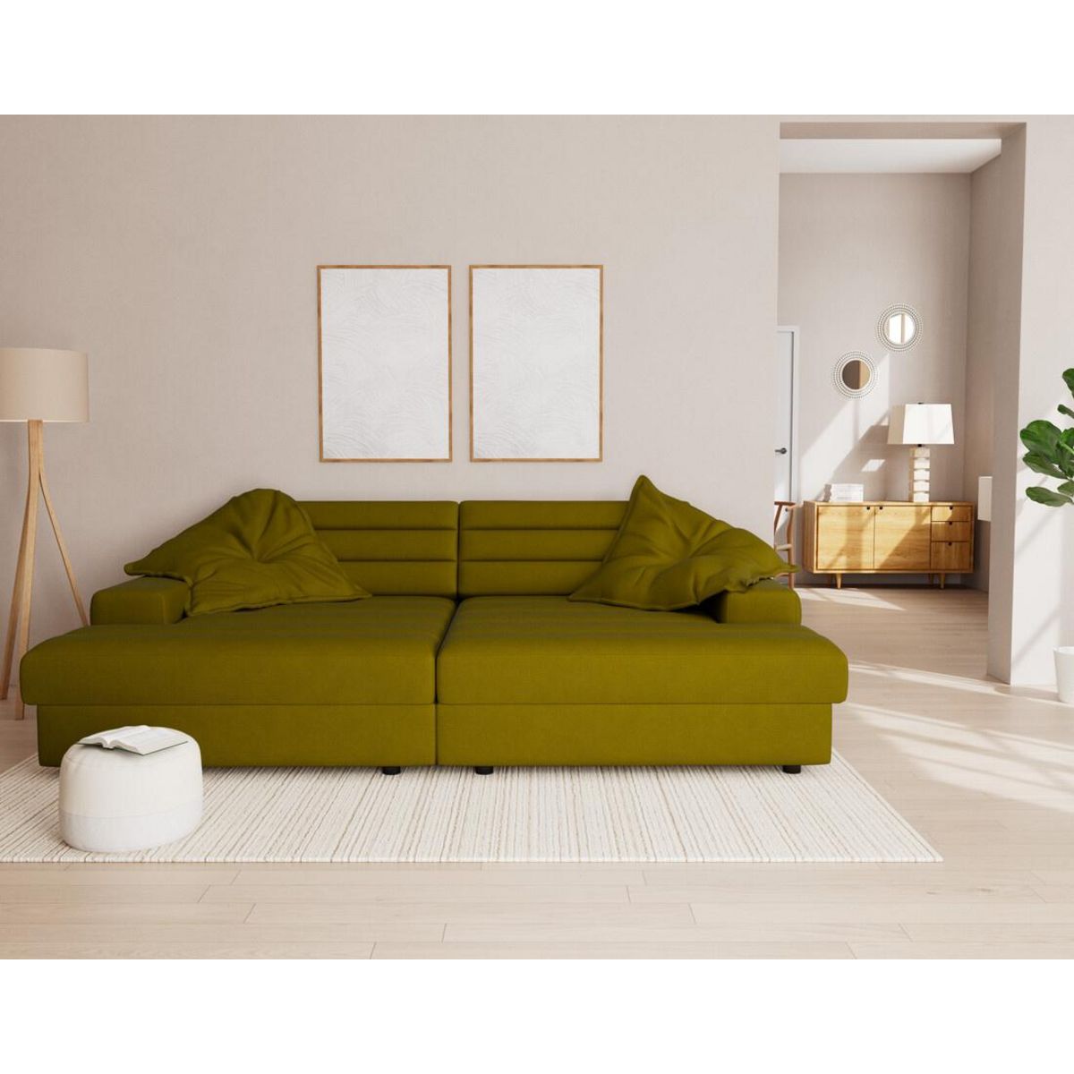 LISA DESIGN Loredana - canapé droit 4 places double méridienne - assise profonde - en tissu texturé