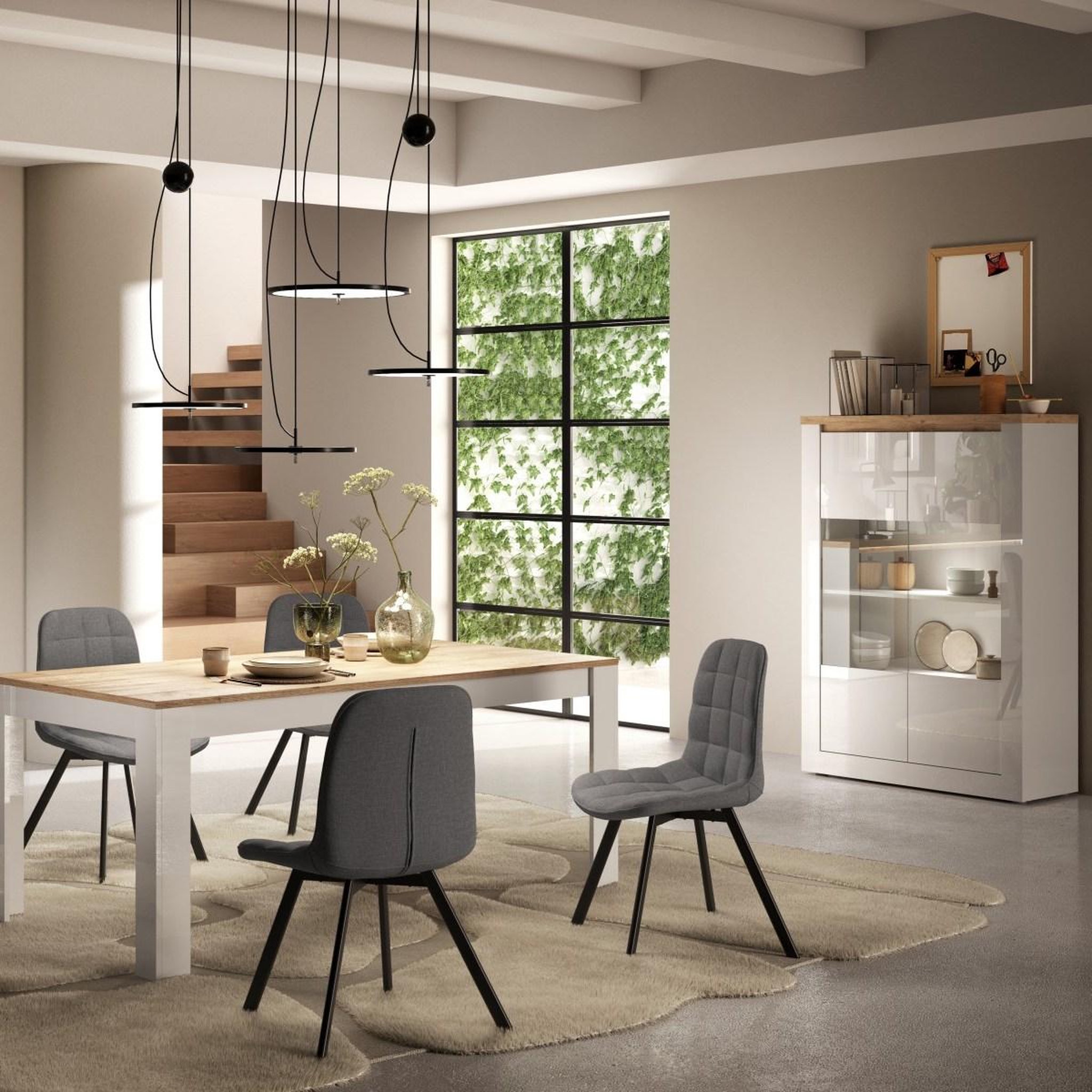Voir la diapositive 5 : JLC KREATION Vitrine moderne 2 portes laqué blanc et bois + led ARIA