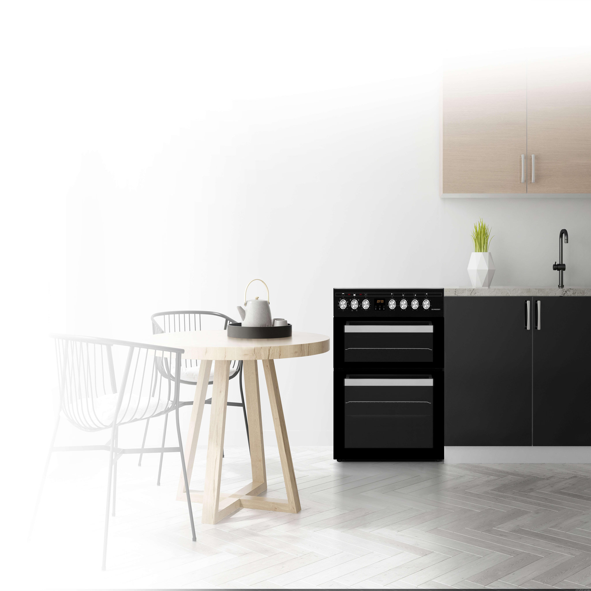 Voir la diapositive 2 : SCHNEIDER Cuisinière double four 4 feux vitrocéramique Black mat - SCCV64DO-BM
