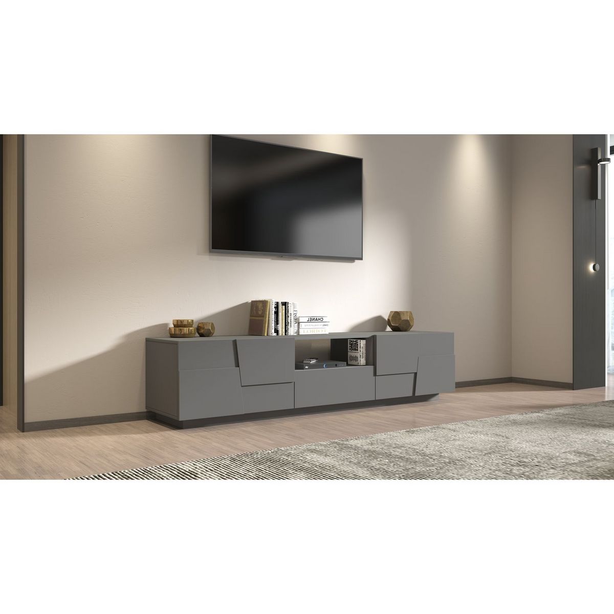 Meuble TV 1 niche 1 tiroir 4 portes L220 cm ROME