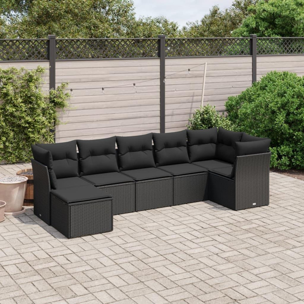 VIDAXL Salon de jardin 7 pcs avec coussins noir resine tressee