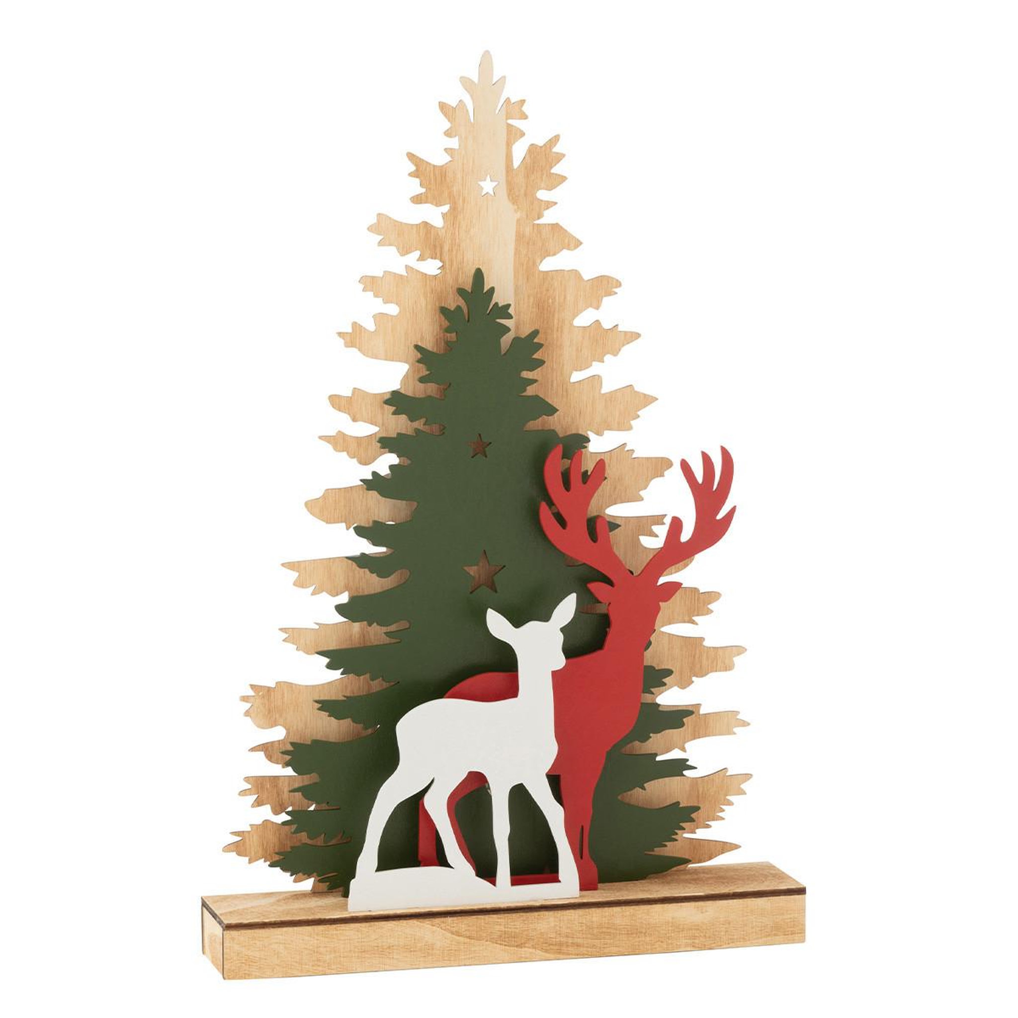 Voir la diapositive 2 : J-LINE Déco renne à led en bois  hiver  44cm multicolore