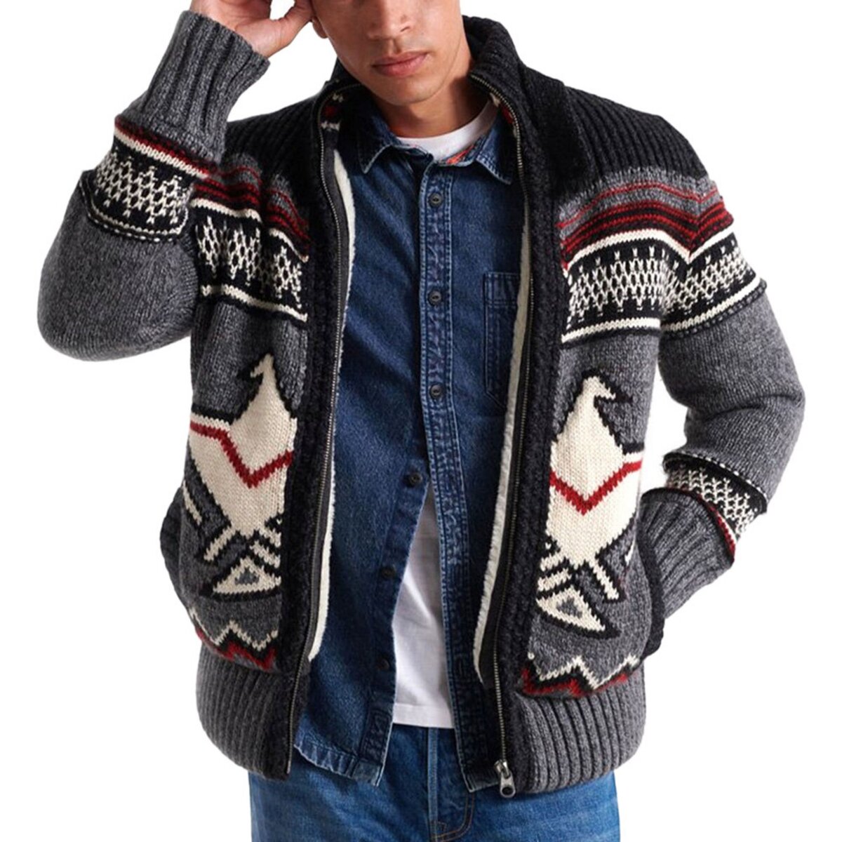 SUPERDRY Cardigan Gris Homme Superdry Icon Brynner pas cher