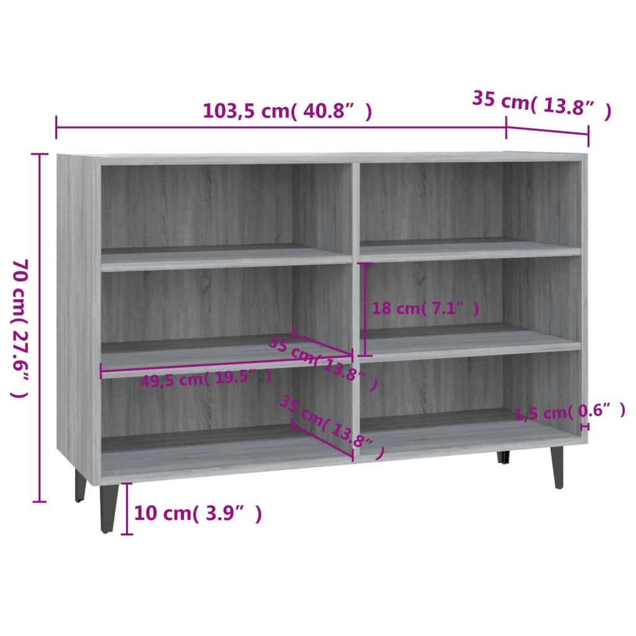 Voir la diapositive 6 : VIDAXL Buffet sonoma gris 103,5x35x70 cm bois d'ingenierie