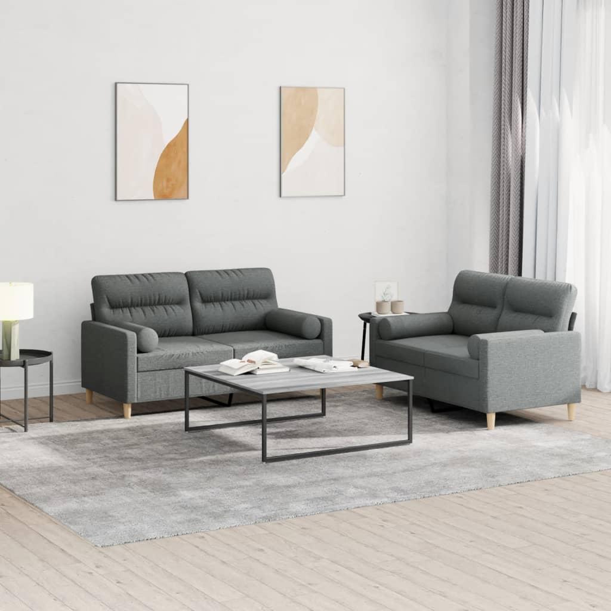 VIDAXL Ensemble de canapes 2 pcs coussins gris fonce tissu