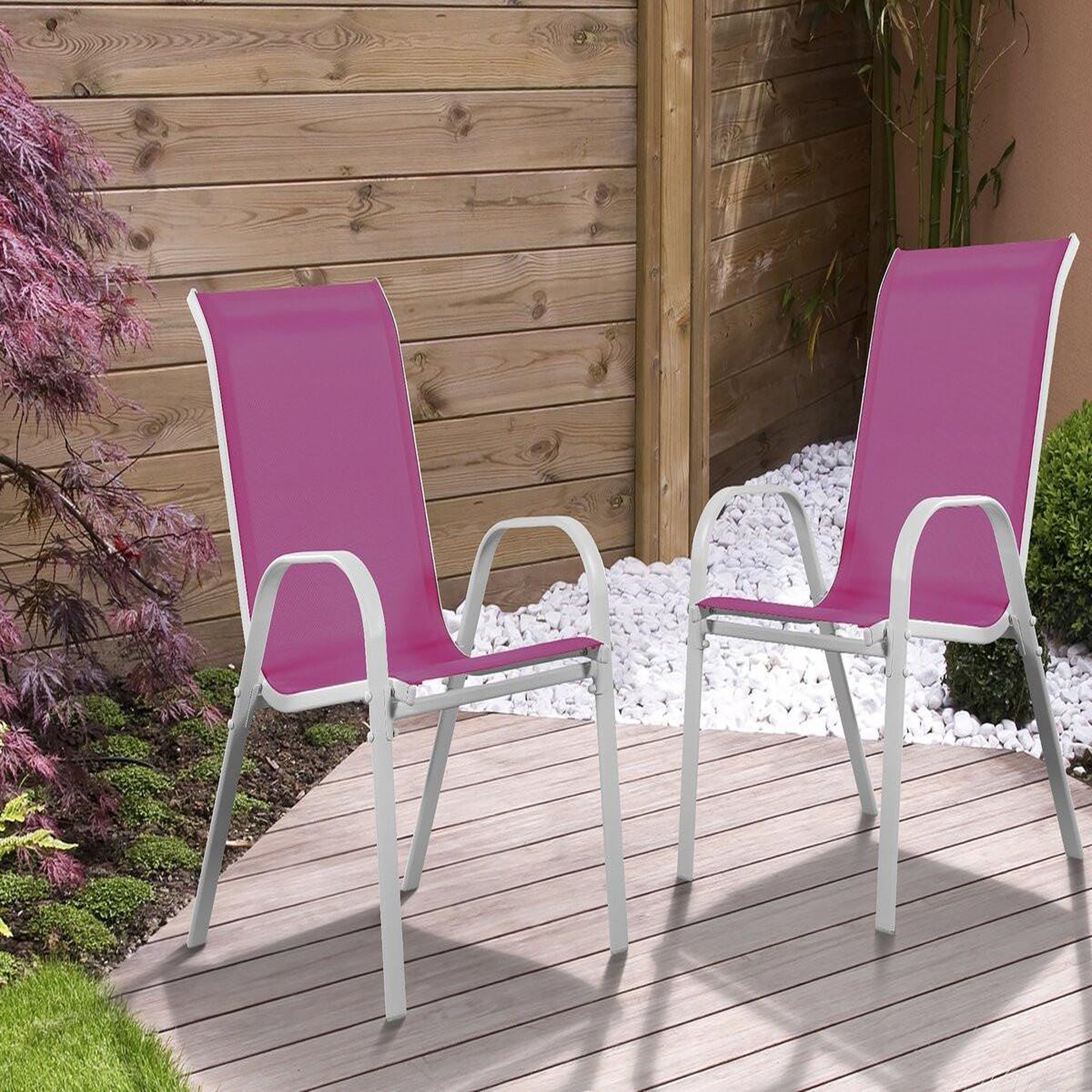 Voir la diapositive 2 : Habitat et Jardin Fauteuil jardin textilène  cordoba  - phoenix - rose - lot de 2