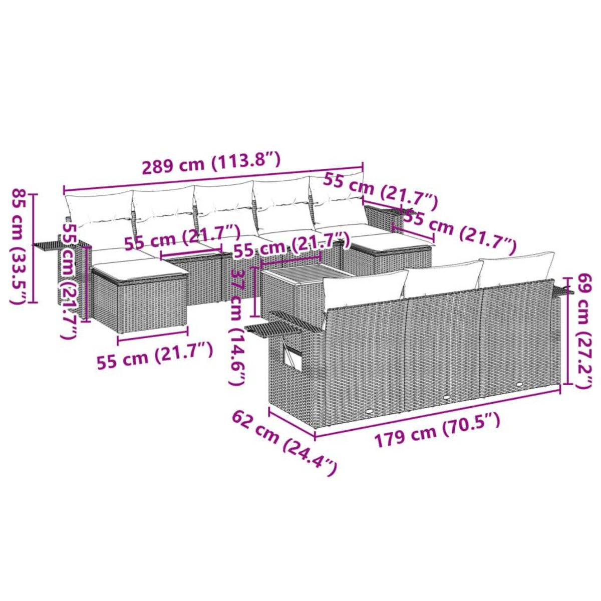VIDAXL Salon de jardin 11 pcs avec coussins noir resine tressee
