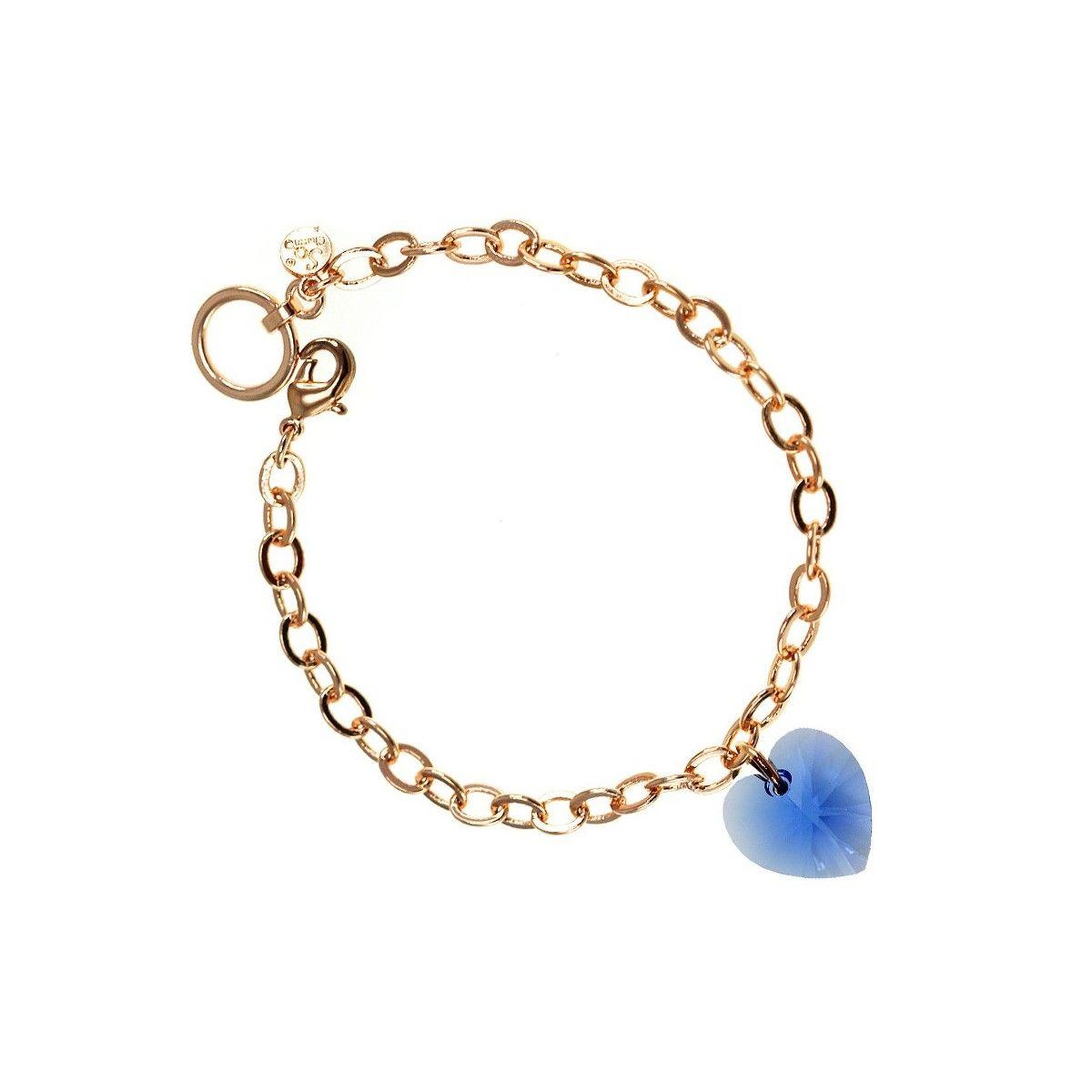 SC CRYSTAL Bracelet doré rosé et coeur bleu SC Crystal orné de Cristaux scintillants