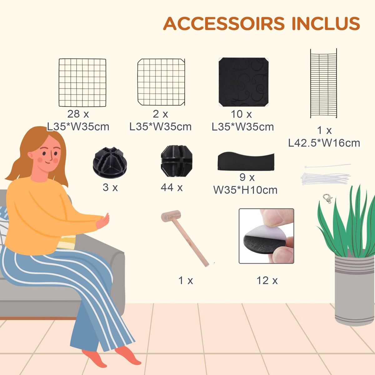 PAWHUT Cage parc enclos chat modulable dim. L105 x l70 x H105 cm 3 niveaux 2 portes rampe plateformes PE motif graphique fil métallique noir