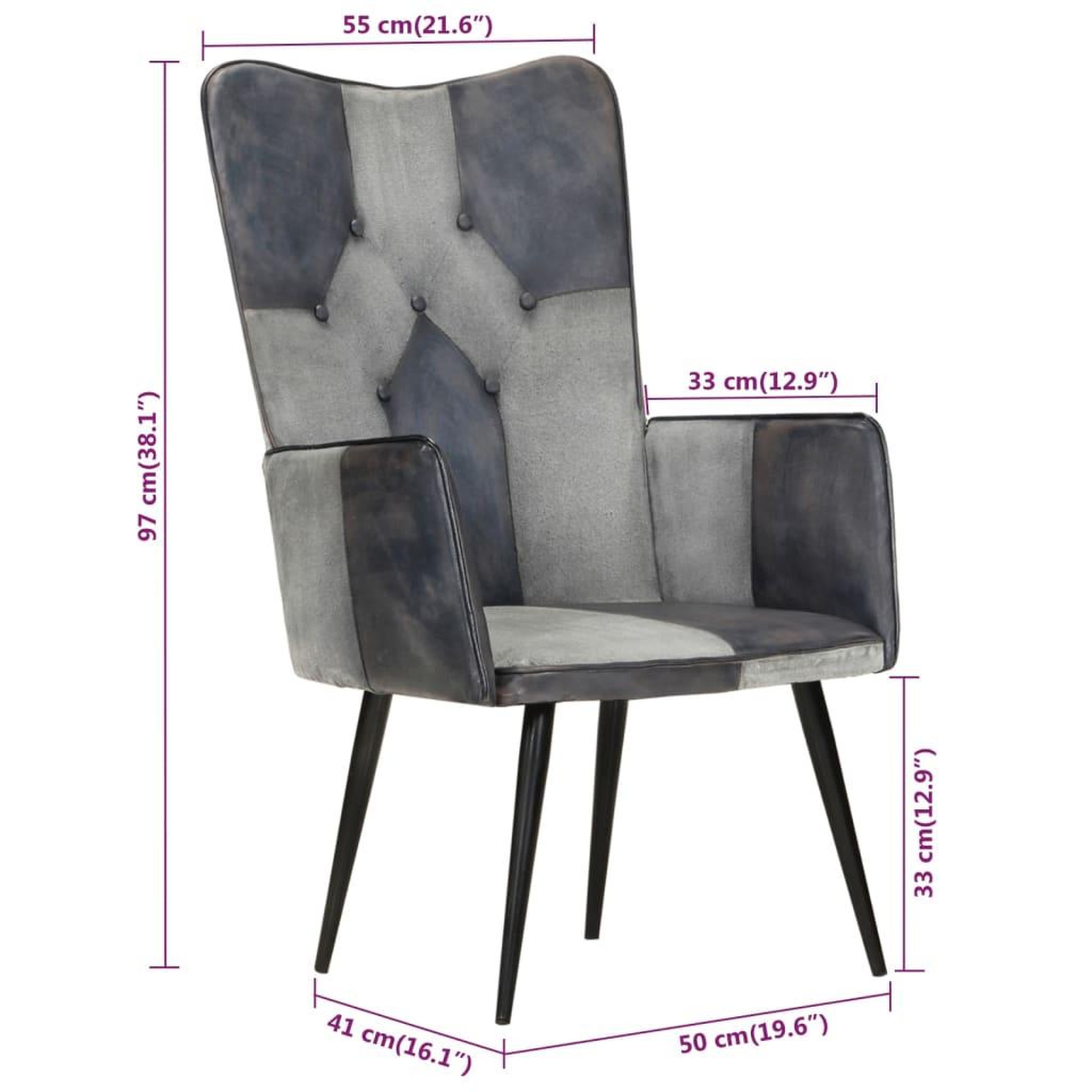 Voir la diapositive 6 : VIDAXL Chaise a oreilles Gris Cuir veritable