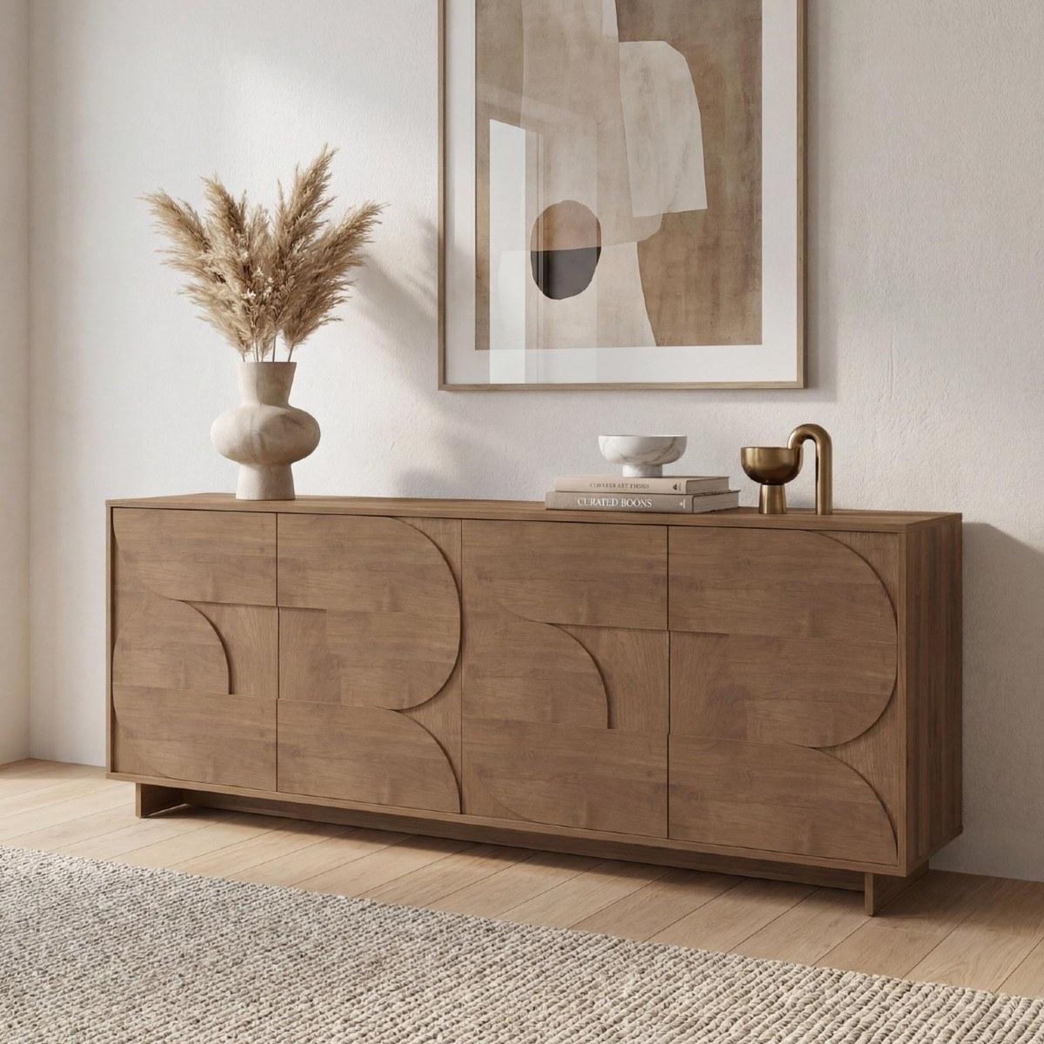 Voir la diapositive 2 : JLC KREATION Buffet bas design effet noyer portes motifs ronds 205cm zaz