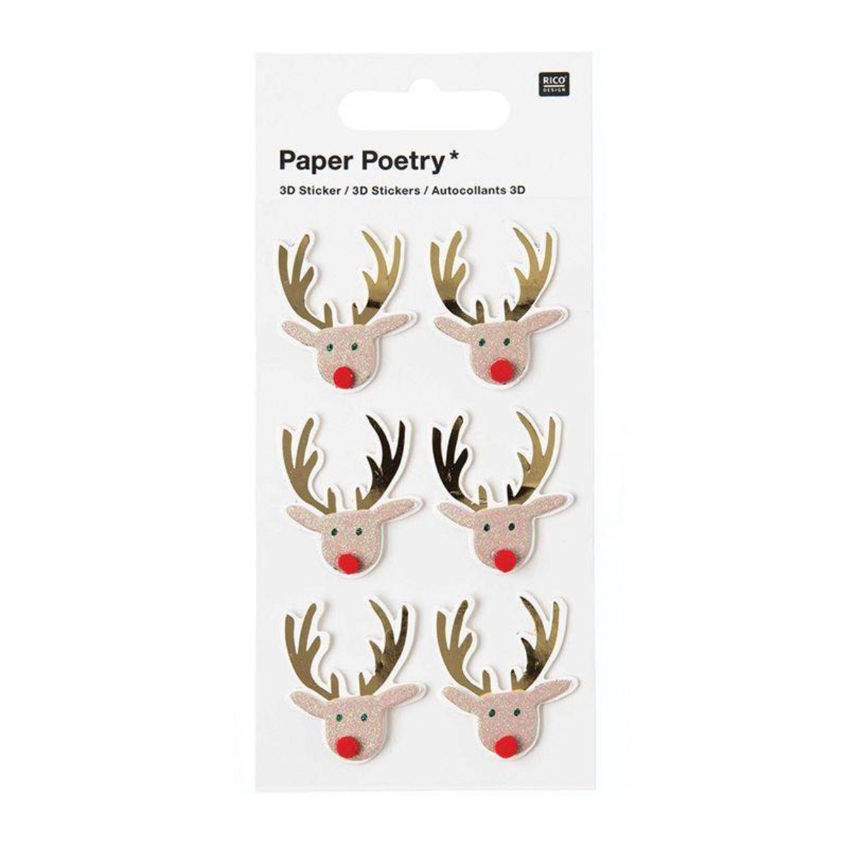 RICO DESIGN 6 Stickers 3D - Rennes de Noël